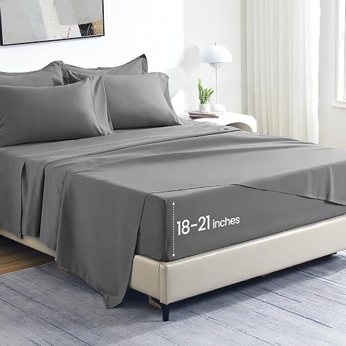 SLEEP ZONE Deep Pocket Sheet Set, Full, Gray | Breathable brushed fabric and deep pocket design fit mattresses up to 20 inches for lasting everyday comfort