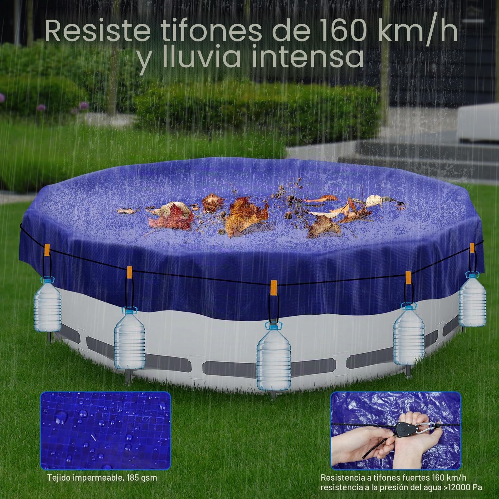 Cubierta de piscina redonda de 460 cm (para diámetro de 420 – 460 cm) | 2 en 1 cubierta de piscina resistente a los rayos UV, lona solar para verano e invierno, cubierta redonda para piscina de metal