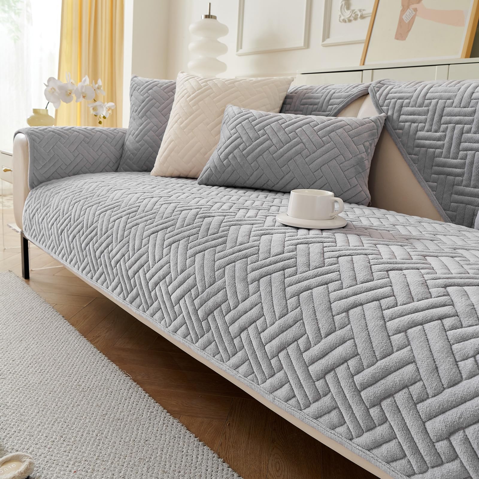 GKXLH New Sofa Cover Washable, Soft Milk Flannel Sofa Covers 1 2 3 Seater, Non-Slip Sofa Slipcovers