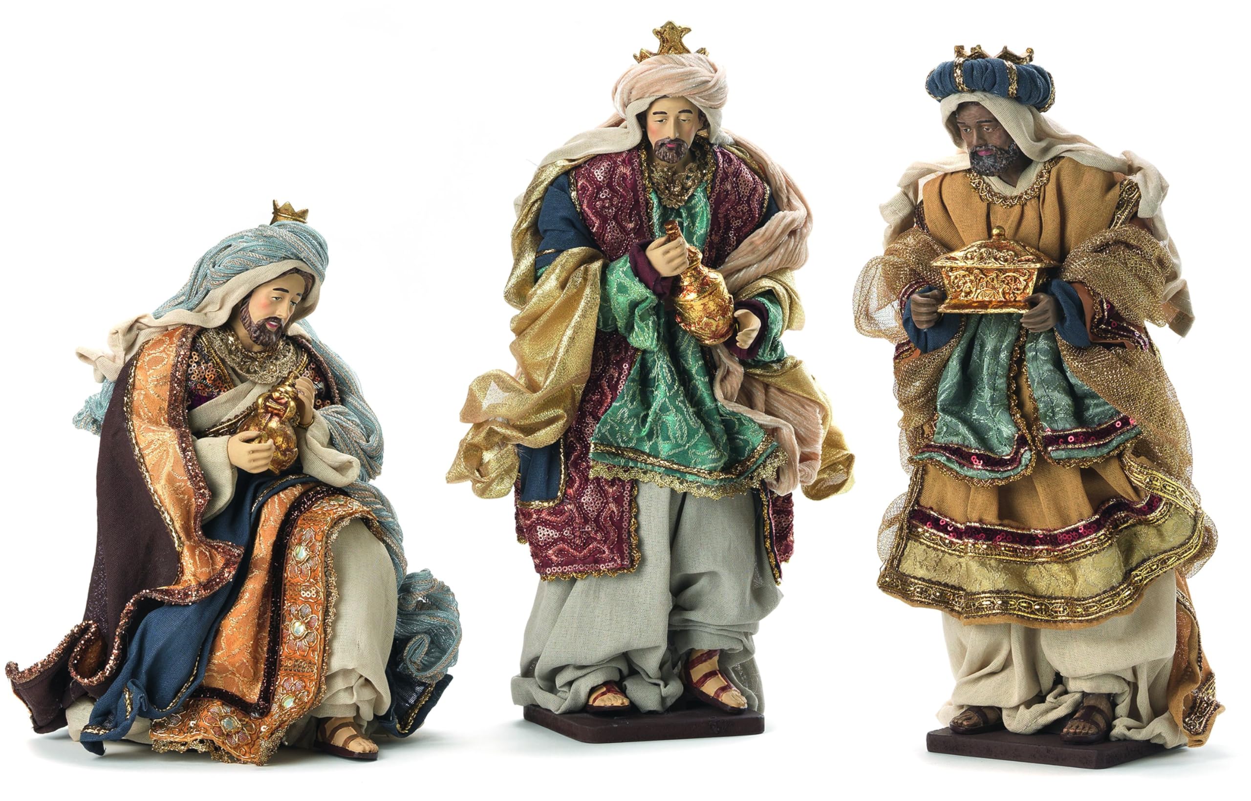 PABEN - Set de Reyes Magos para Nacimiento de 38,5 cm en resina, tela y madera (También disponible el grupo de Natividad)