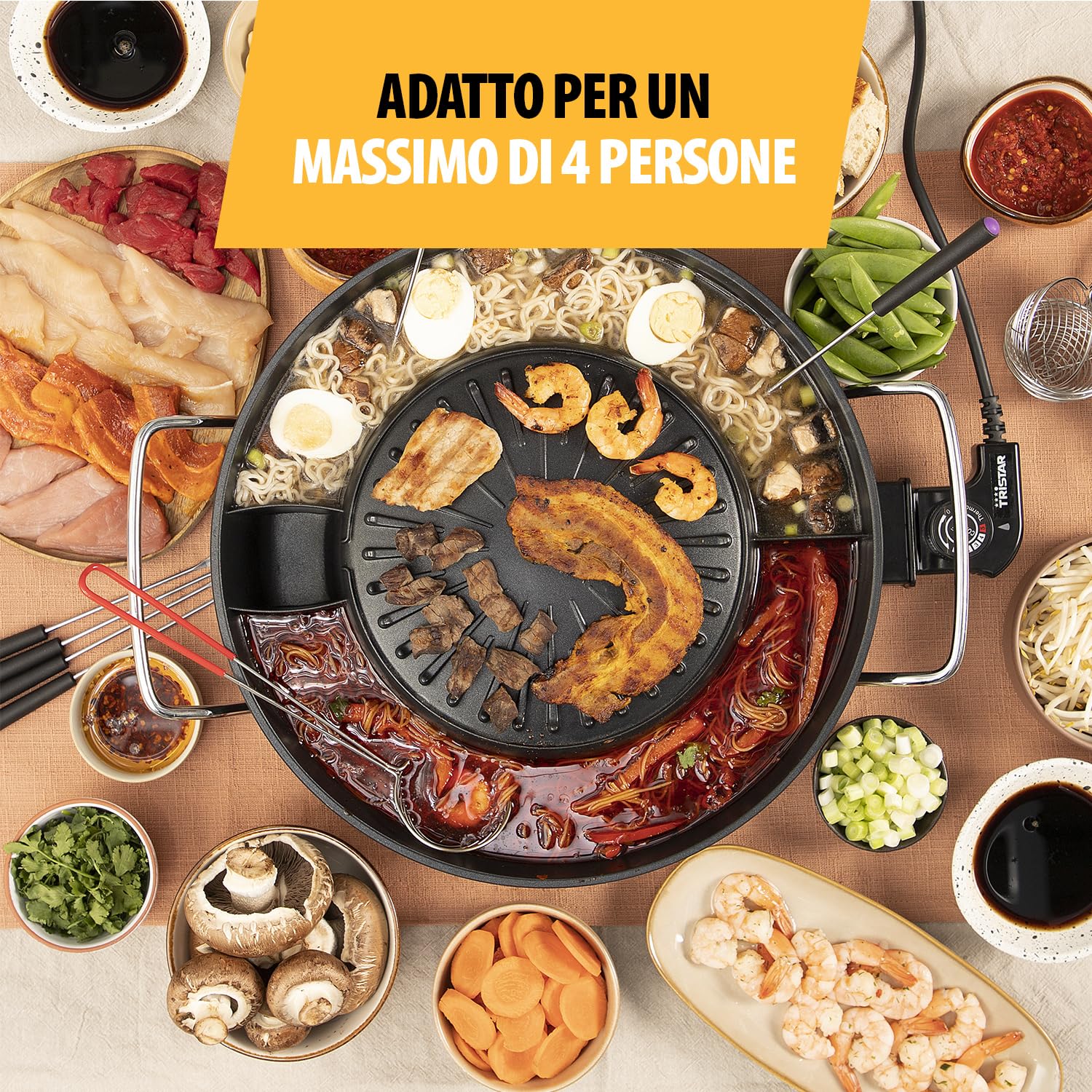Tristar Grill coreano & Hot Pot - 36 cm di diametro - 3 litri di capacità - 4 persone - 220°C - Nero