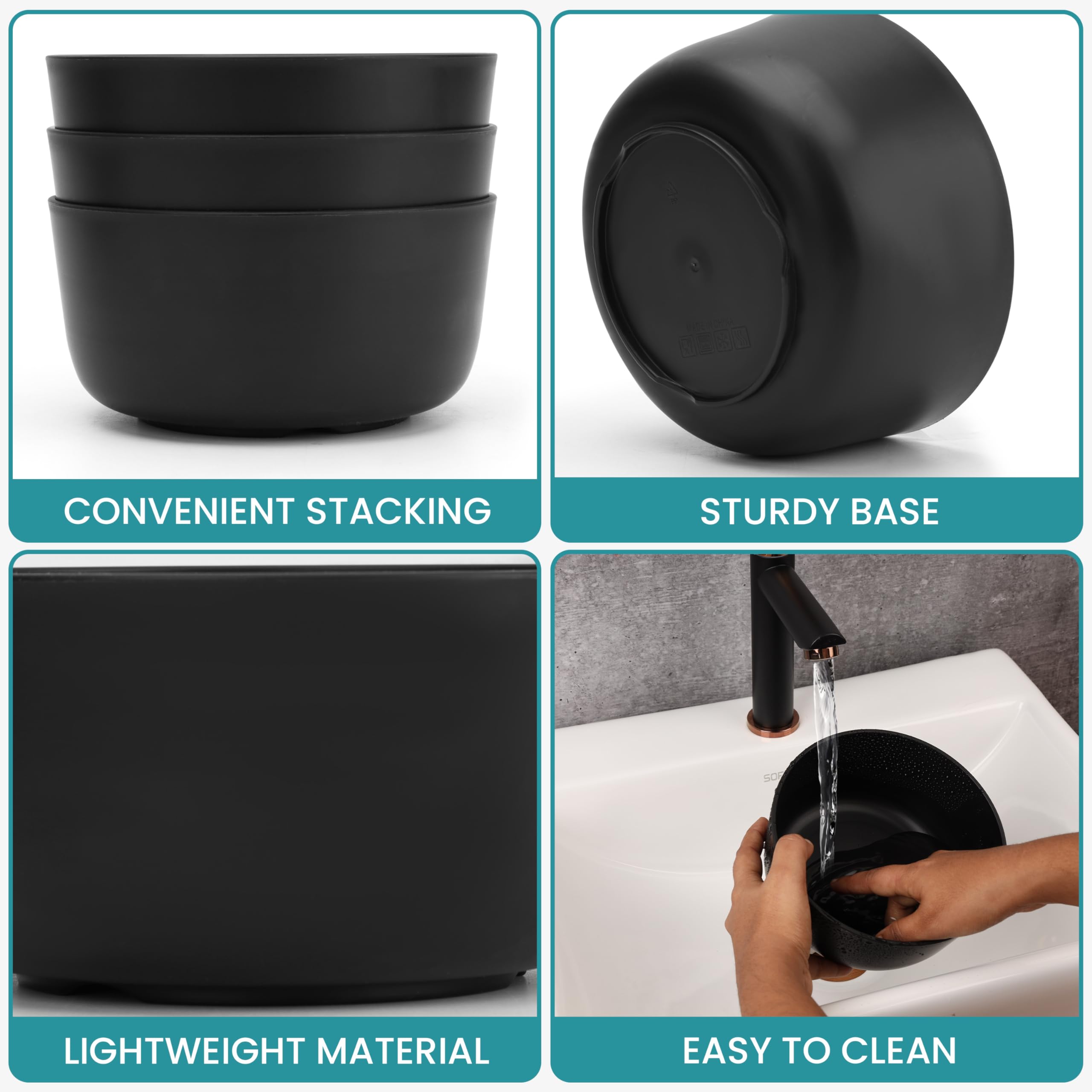 Set 4 Ciotole In Plastica Senza BPA Da 1000 Ml - Nere, Per Microonde E Lavastoviglie, Ideali Per Zuppa E Insalata - Foto 2