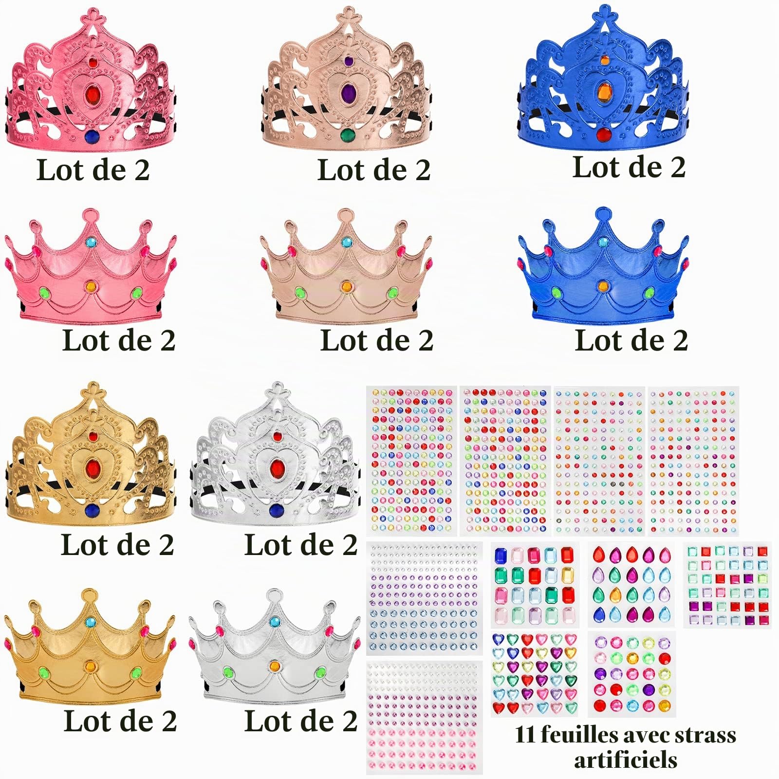 Okllen Lot de 31 diadèmes et couronnes en mousse autocollantes pour enfants, fabriquez vos propres accessoires avec diamants