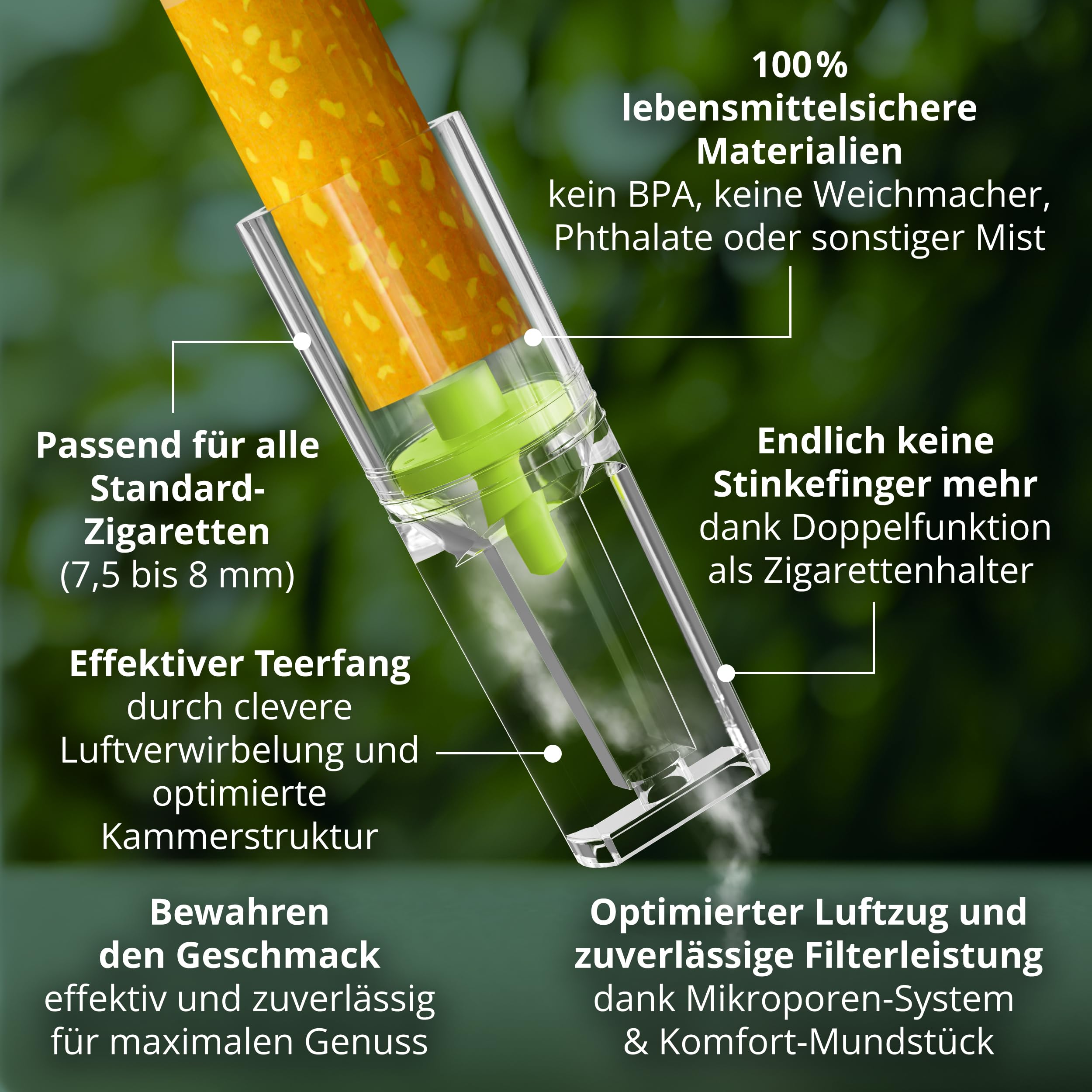 Zigarettenfilter Aufsatz AntiTox [2000 Anti Teer Filter] | wiederverwendbare Teerfilter für Zigaretten von 7,5-8 mm, effektive Mikroporen-Zigarettenspitzen, inkl. Travel Case