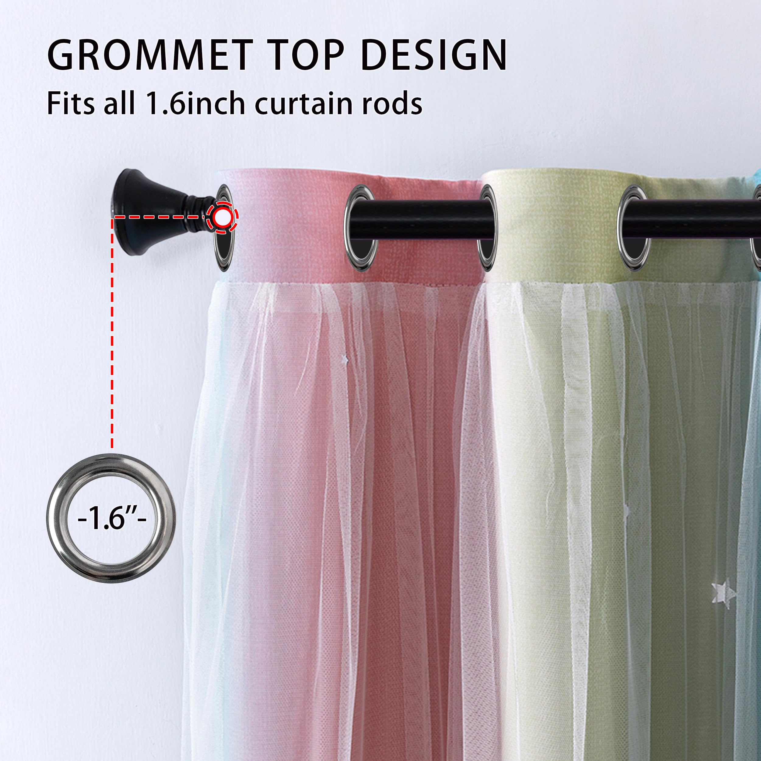 XiDi Yellow Blackout Curtains with Net 54 Drop Hollow Out Star Pattern Mix White Voile Sheer Short Eyelet Curtains for Kids Preteen Bedroom 52 Inch Wide - Image 2
