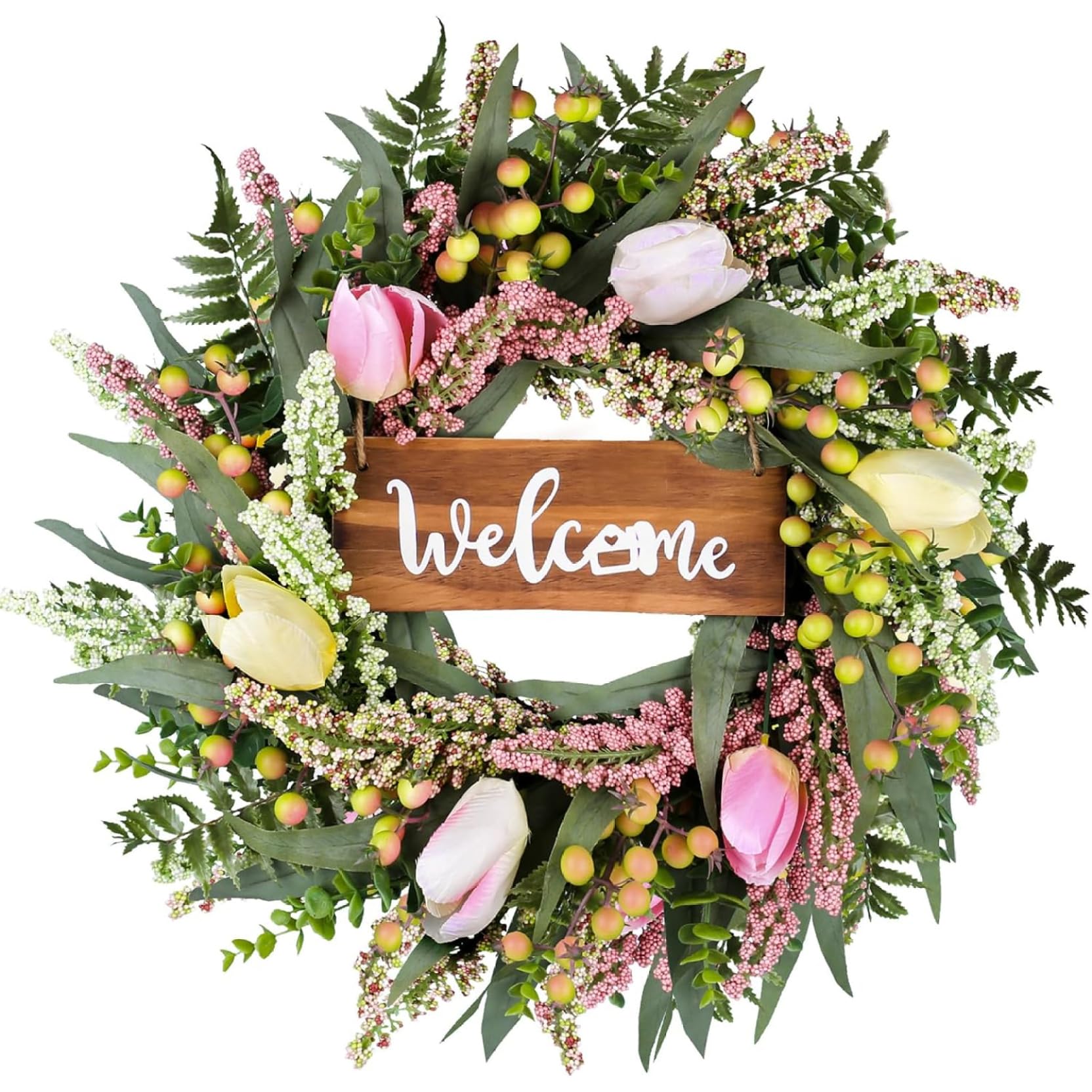 Couronne de tulipes artificielles pour decoration porte mariage et garlande printemps 18 pouces