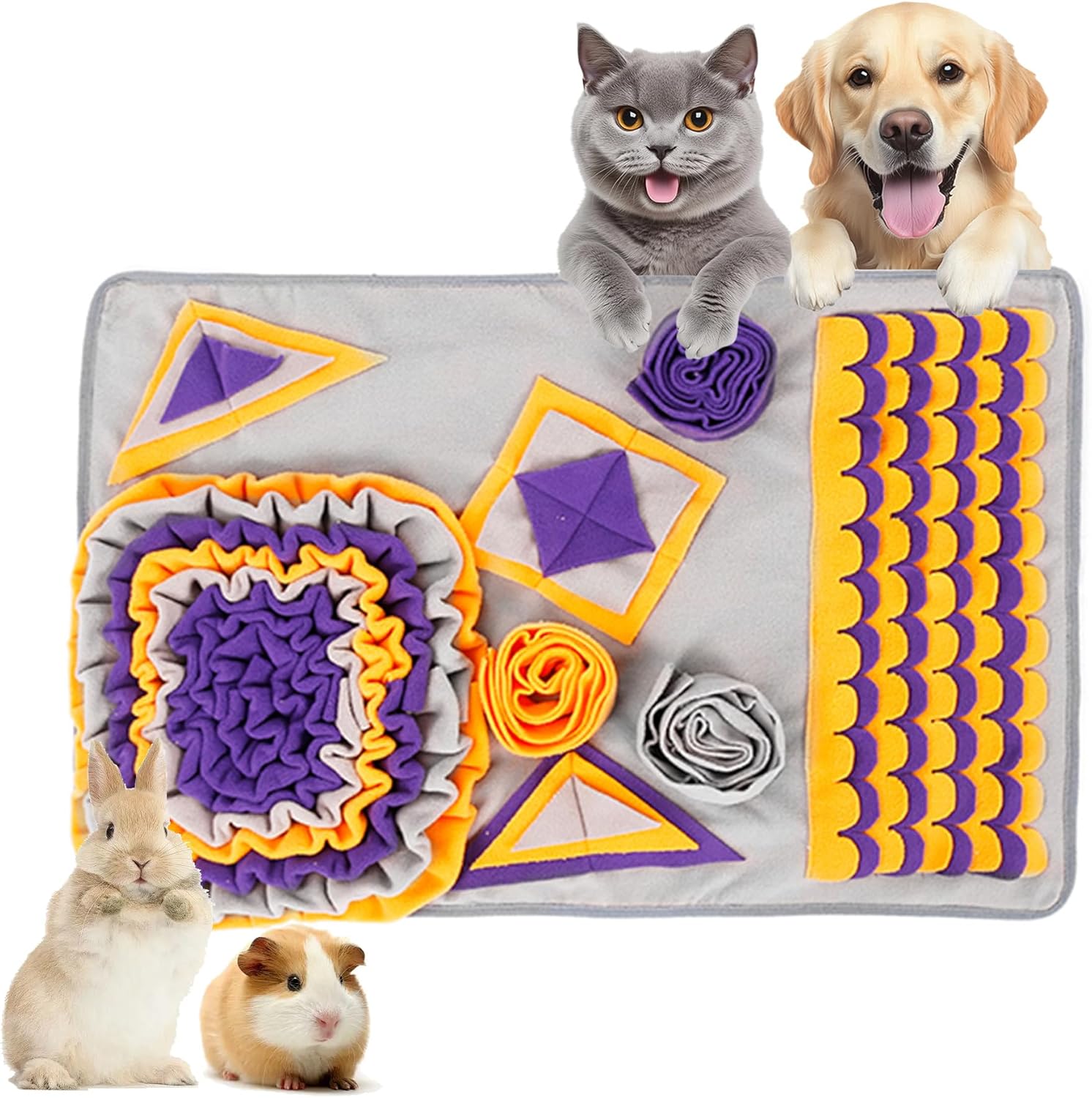 Snuffle Mat for Pets, Training & Foraging Toy for Slow Feeding, Stress Relief, and Mental Enrichment, for Dogs Cats Rabbits – 30″ Orange