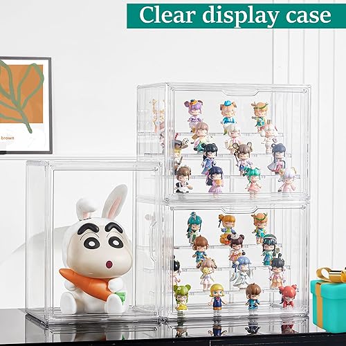 Miniatura 6 de Attelite Vitrina acrílica, vitrina transparente de 4 niveles con 3 divisores ajustables, paquete de 4 cajas de almacenamiento grandes apilables con