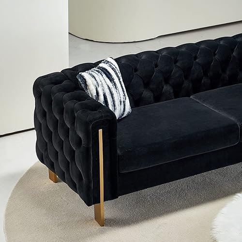 Miniatura 7 de Dolonm Sofá moderno de terciopelo para sala de estar, sofá tapizado de 84 pulgadas de largo con 2 almohadas, brazo alto y patas de metal, muebles