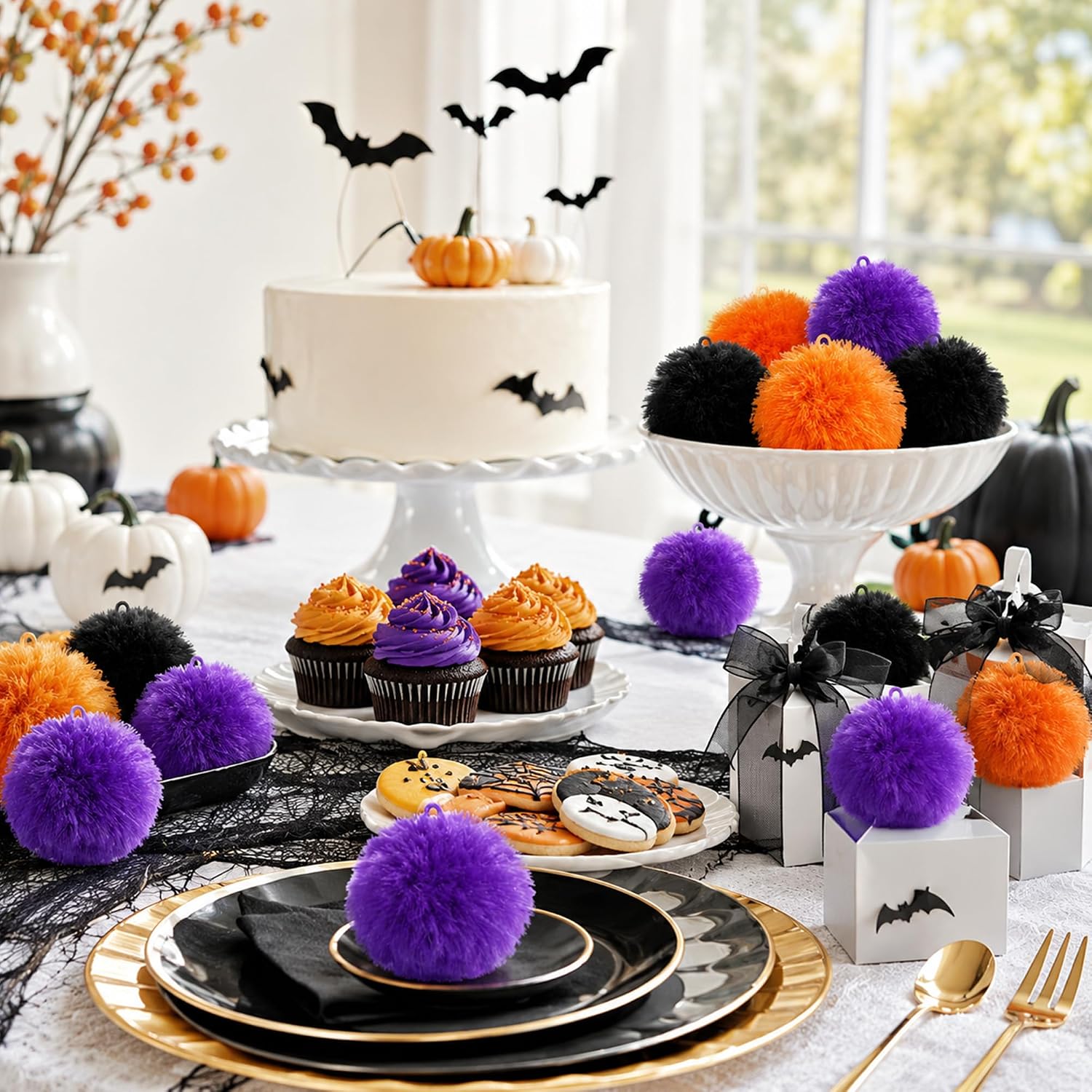 33Pcs Large Halloween Yarn Pom Pom Balls, 2.7" Fuzzy Fluffy Pompom Balls