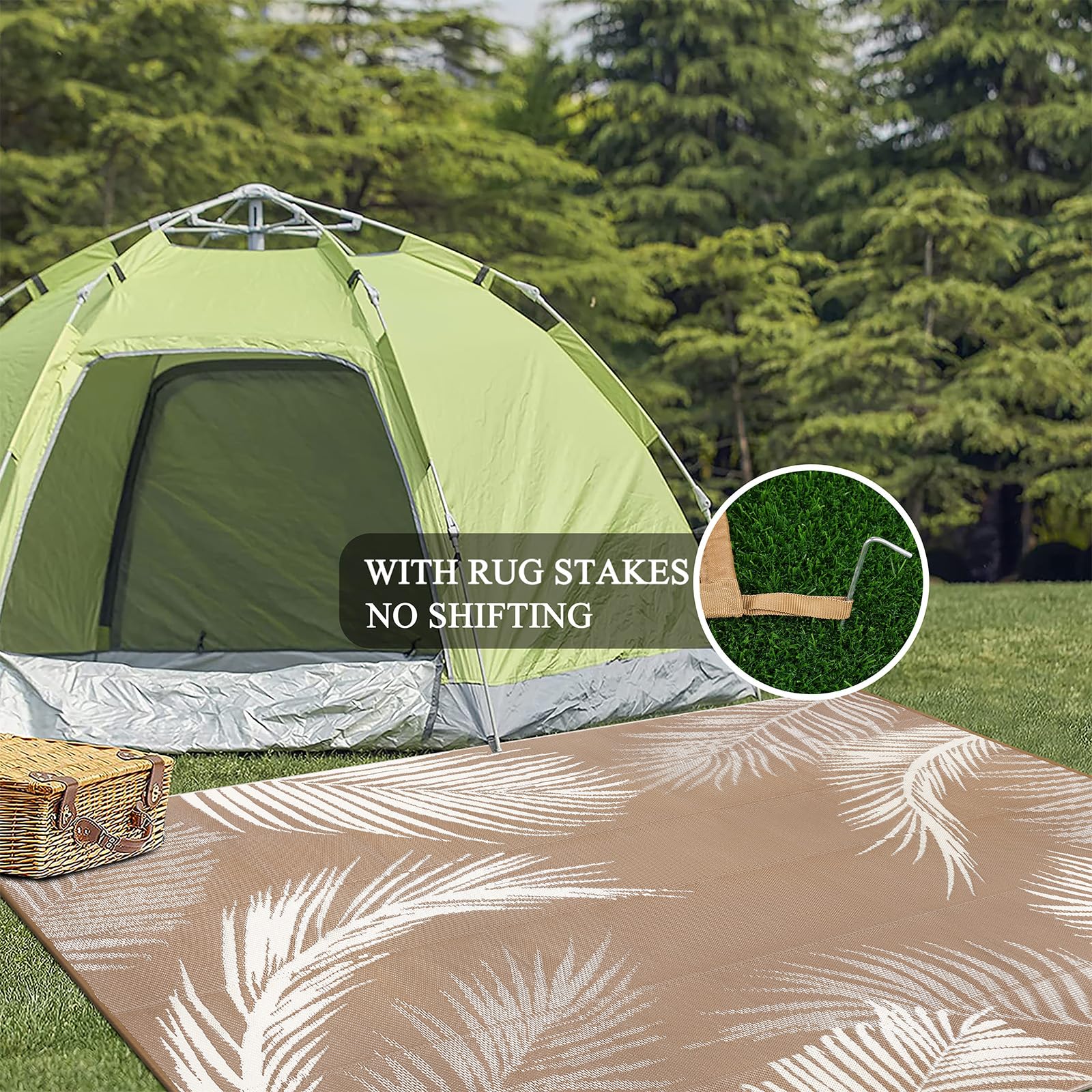 Pauwer Tapis d'extérieur imperméable réversible en paille en plastique, tapis d'extérieur pour patio, camping-car, pique-nique, jardin, terrasse, balcon, porche - 2,4 x 3 m