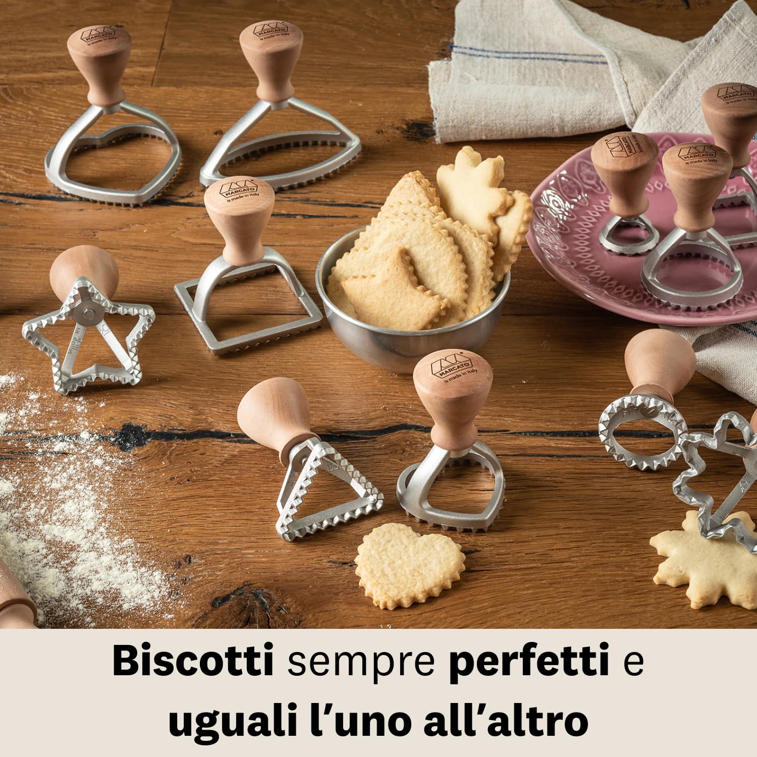 Plätzchen Zubereitungsset, Backzubehör, Plätzchenspritze + 20 Aufsätze + 1 Sternform + 1 Blumenform, Qualitätsmaterialien, Made in Italy