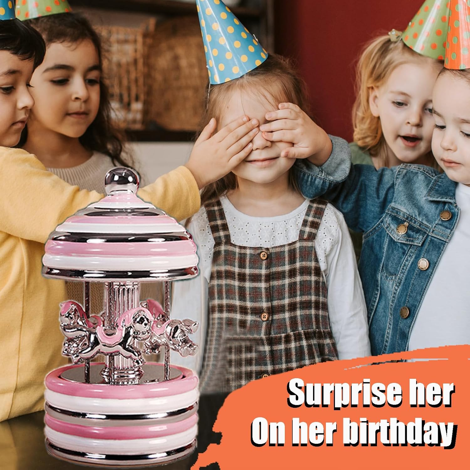 Carousel Music Box Gift Wrapped Ceramic Musical Carousel Color-Changing Lights Music Boxes for Girls Boys Kids Daughter Son Granddaughter Wife Mom Women Birthday Christmas (Pink Circle)