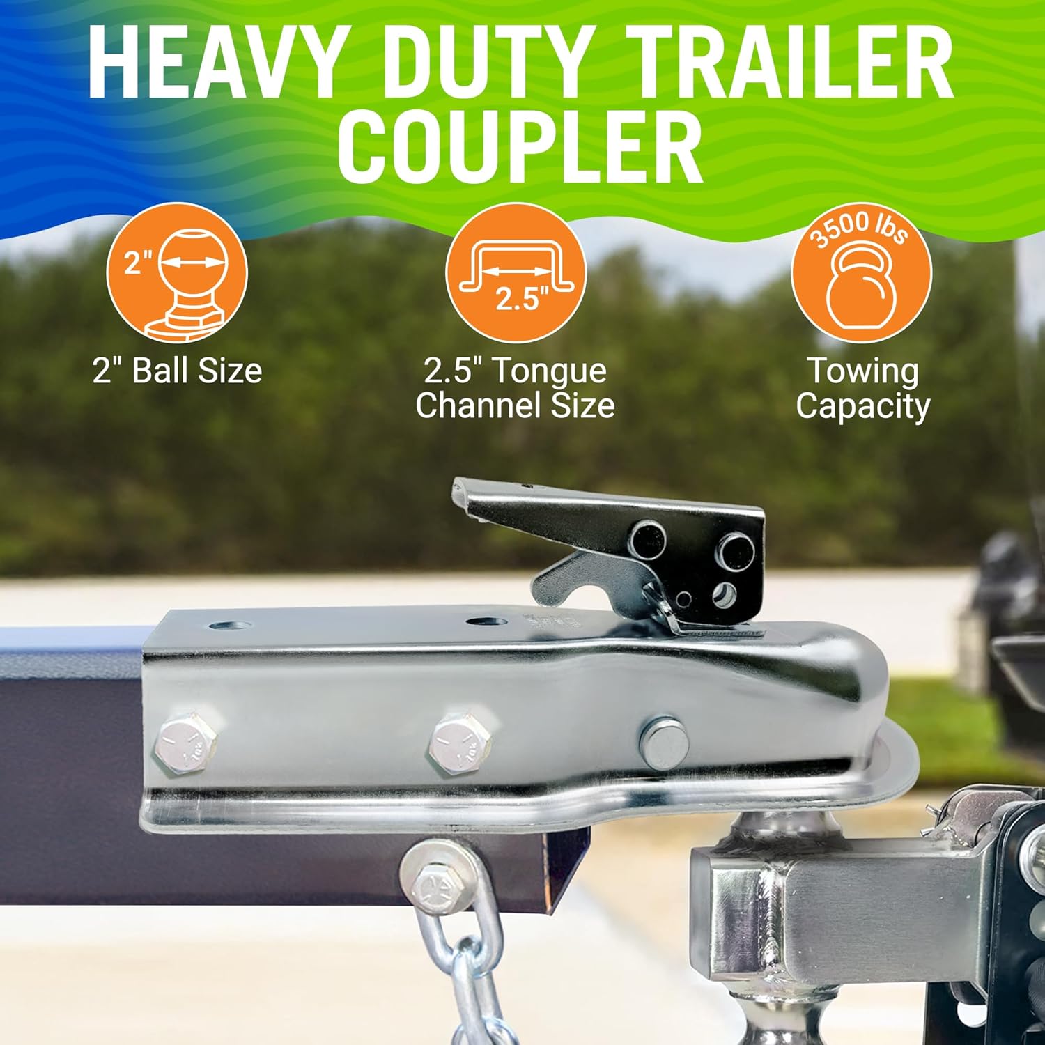 Trailer Coupler 2 Inch Ball, Compatible with 2 Inch Channel Width, Marine Grade, Class II, Straight Tongue, Boat Parts and Trailer Accessories