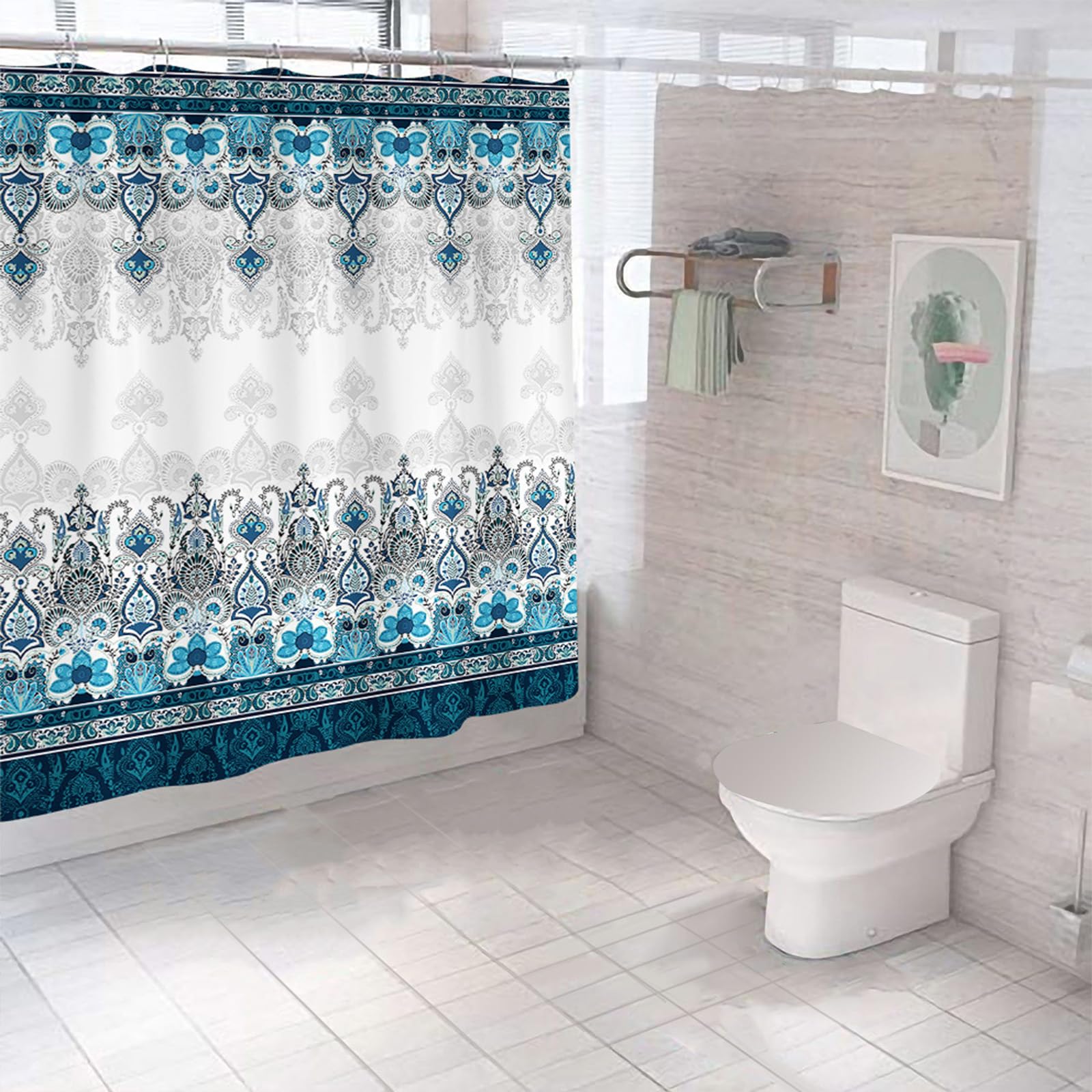 FAIRYGATE Duschvorhang Dunkelblau Duschvorhang Blau Blauer Stoff Vorhang Bathroom Curtain Duschvorhänge Antischimmel für Badewanne Badezimmer Lang Badezimmer 180x180CM Polyester Wasserdicht B8615