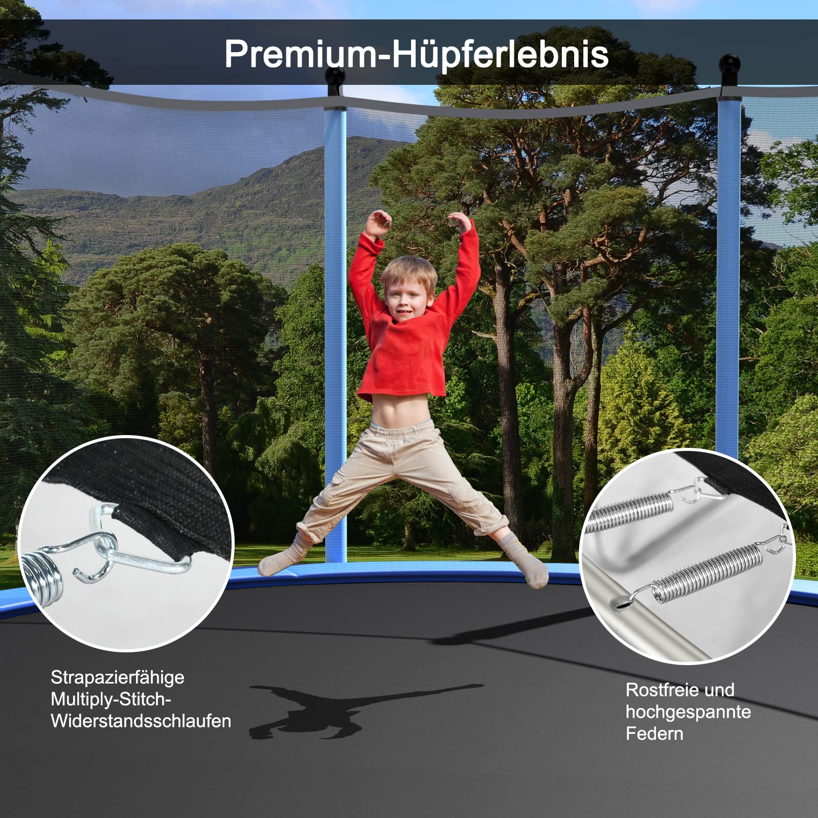 COSTWAY Ø 244/305/366/427cm Trampolin Outdoor, Gartentrampolin GS Zertifiziert, Kindertrampolin mit Leiter, Sicherheitsnetz & Randabdeckung, Trampolin Komplettset für Garten, Outdoor