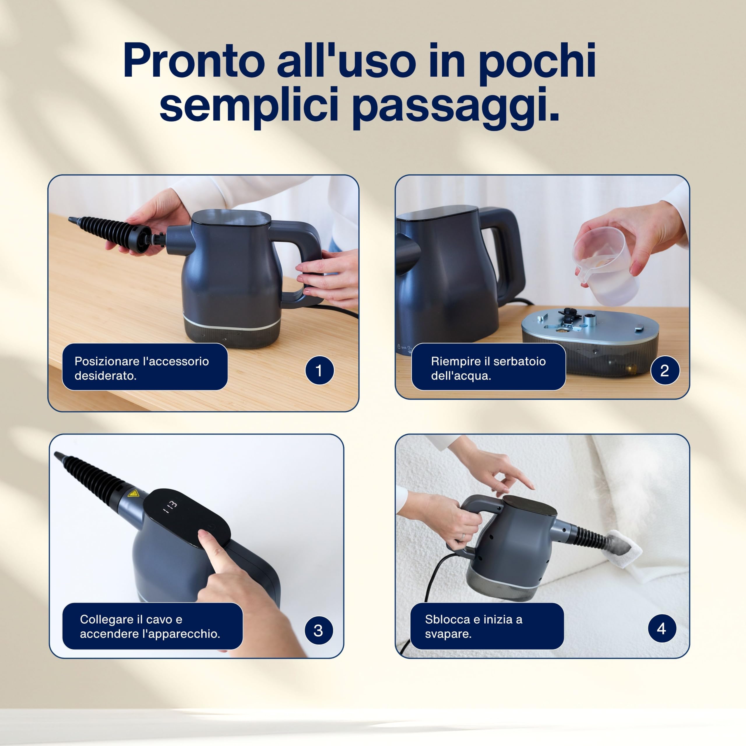 Samako AirSteam S1 Pulitore a vapore portatile 1350W – Pulizia rapida e mirata per cucina, bagno, vetri e tessuti, con 7 accessori, touchscreen e sicurezza bambini