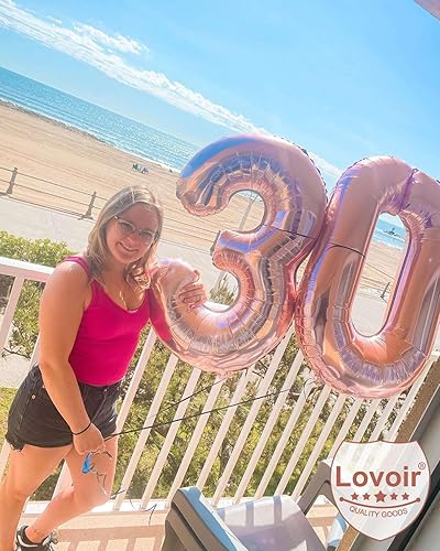 Miniatura 5 de Lovoir Globo de oro rosa de 40 pulgadas con número de 30 dígitos gigantes de papel de aluminio de Mylar para helio de 30 años, decoraciones de