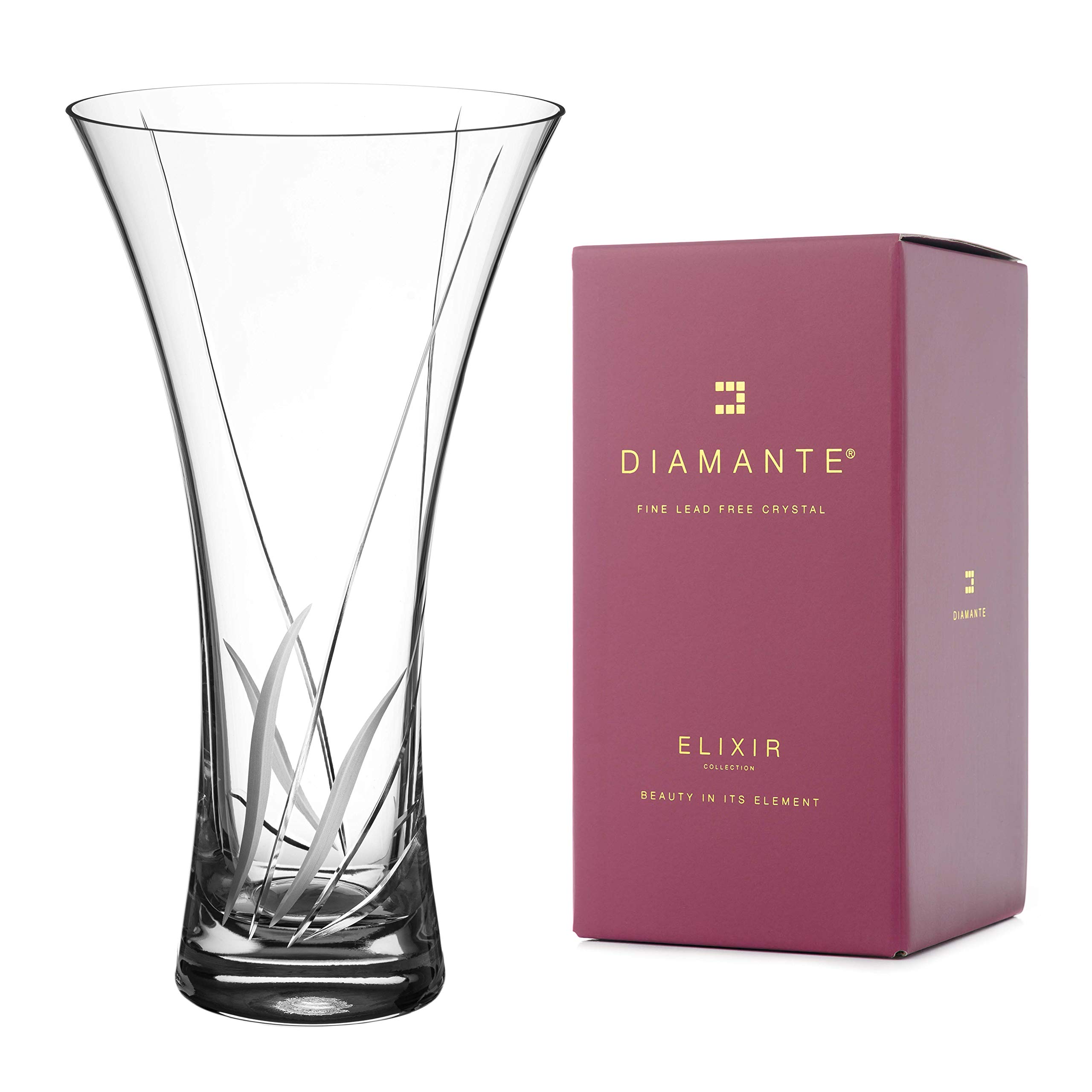 DIAMANTE Hollow Sided Vase ‘Meadow’ Crystal Trumpet Vase - Lead Free Crystal Glass (25cm)