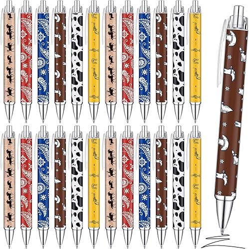 Colarr 24 bolígrafos con temática occidental con impresión a granel, regalos de fiesta de vaquero occidental, bolígrafos de gel retráctiles negros,