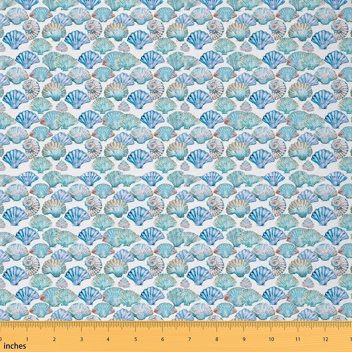 Feelyou Seashell Conch Print Fabric by The Yard 5 Yards Marine Life Sea Decorative Waterproof Outdoor Fabric Ocean Marine Themed Upholstery Fabric Sea Coastal Nautical DIY Reupholstery Fabric