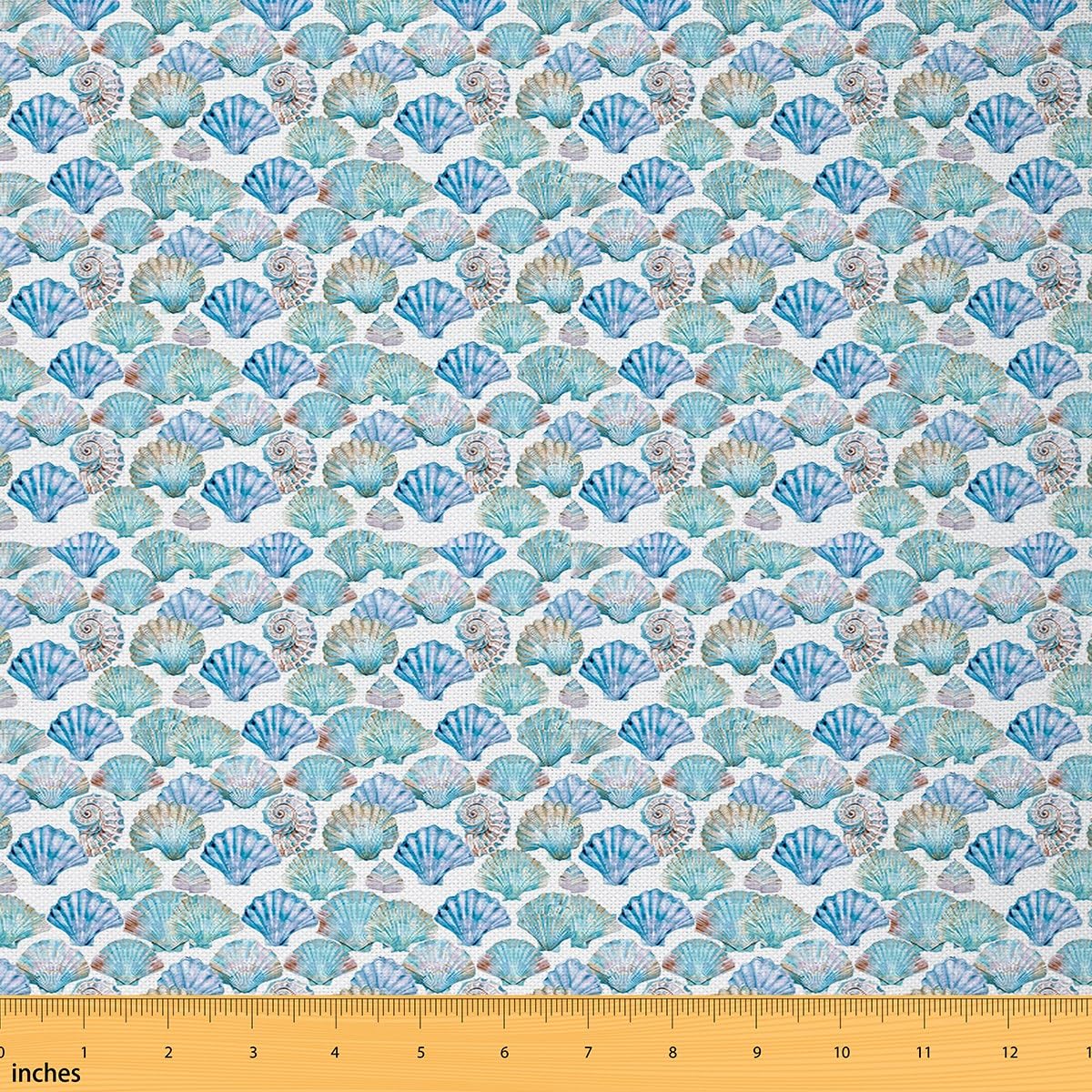 Feelyou Seashell Conch Print Fabric by The Yard 5 Yards Marine Life Sea Decorative Waterproof Outdoor Fabric Ocean Marine Themed Upholstery Fabric Sea