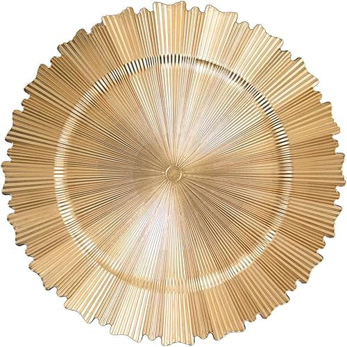 Miniatura 7 de Efavormart - Paquete de 6 platos de plástico acrílico dorado metálico de 13 pulgadas, platos desechables con borde festoneado redondo