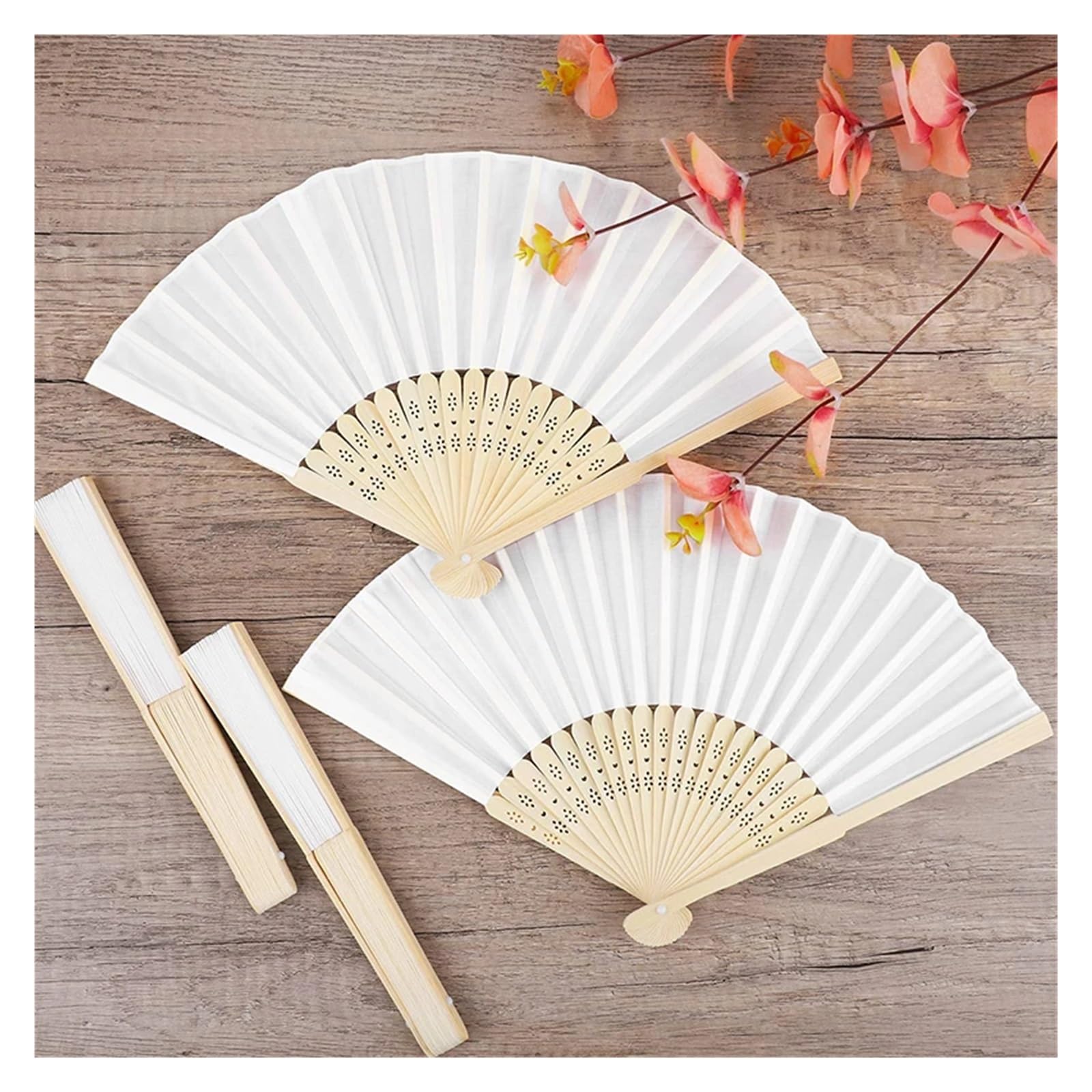 Papierfächer 40 Stück weiße Faltfächer aus Papier, Handfächer for Hochzeiten, Party-Dekoration