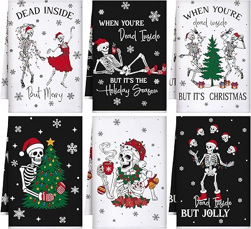 Miniatura 20 de Bencailor 6 toallas de cocina con diseño de calavera, diseño de esqueleto, gótico, espeluznante, calavera, para baño, cocina, decoración gótica de