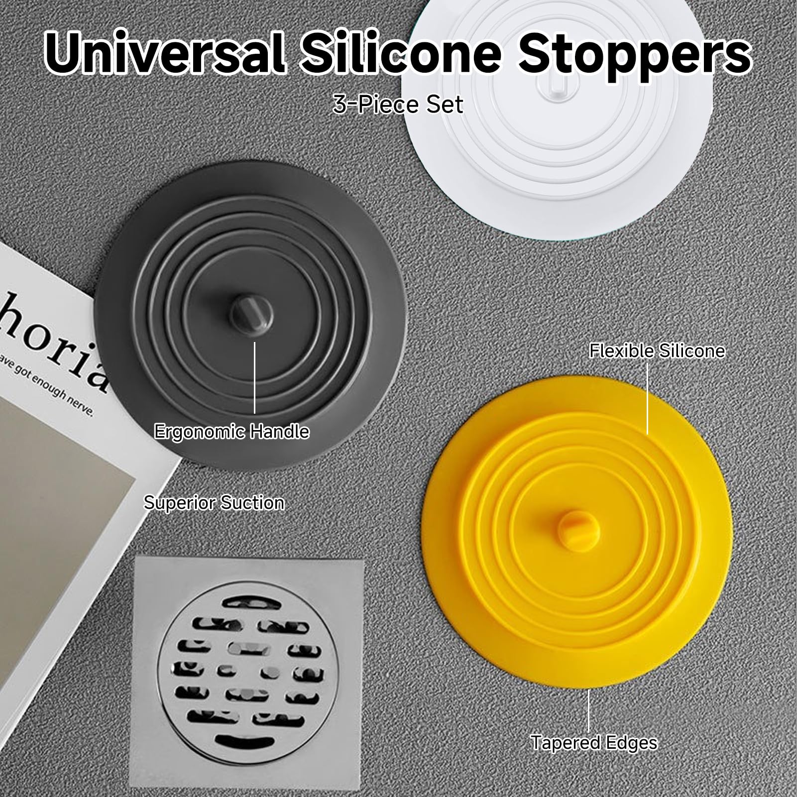 3 Stöpsel für Spülbecken, Silikon, Universal, wasserdicht, wiederverwendbar