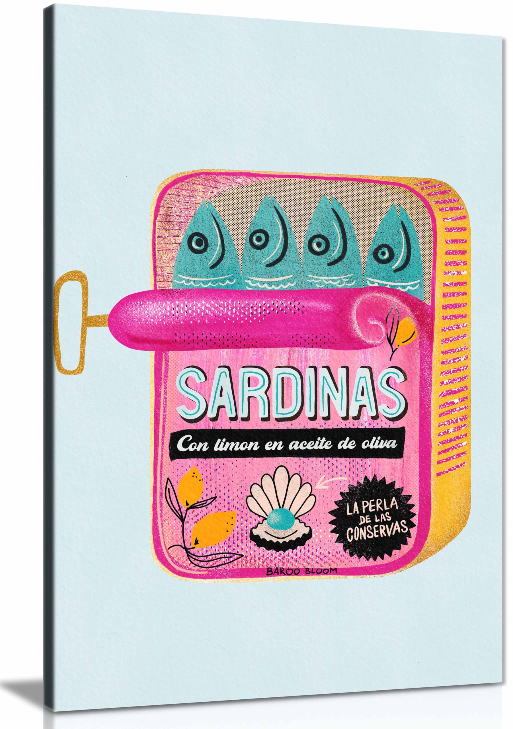 Sardines Tin Can 2.0 Framed Canvas Print, Pictures for Home Walls, Bedroom, Living Room & Bathroom Decor 31x20cm (12x8in)