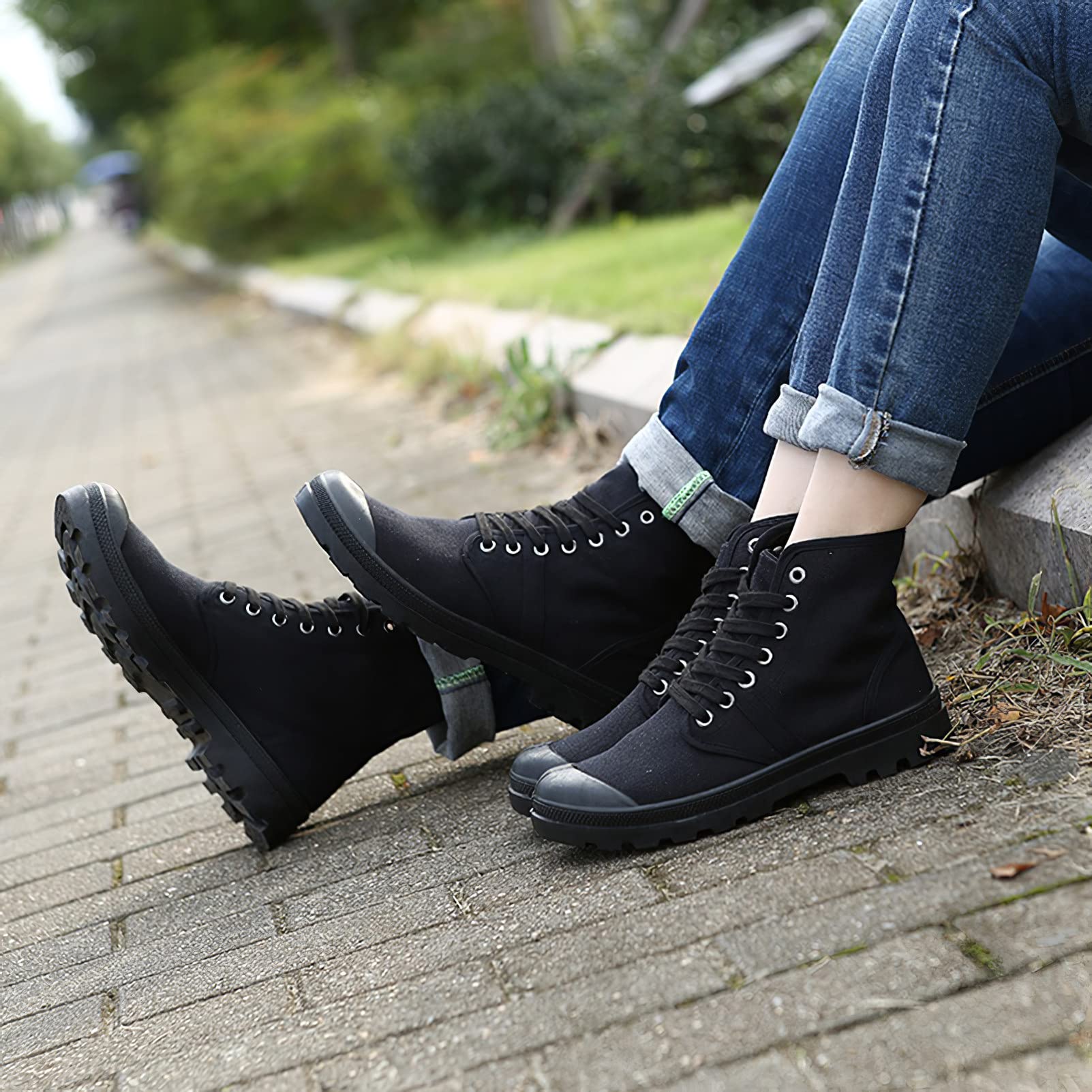 ANUFER Unisex Uomo Donna Caviglia Alta Stivali di Tela Allacciate Informale Sneakers