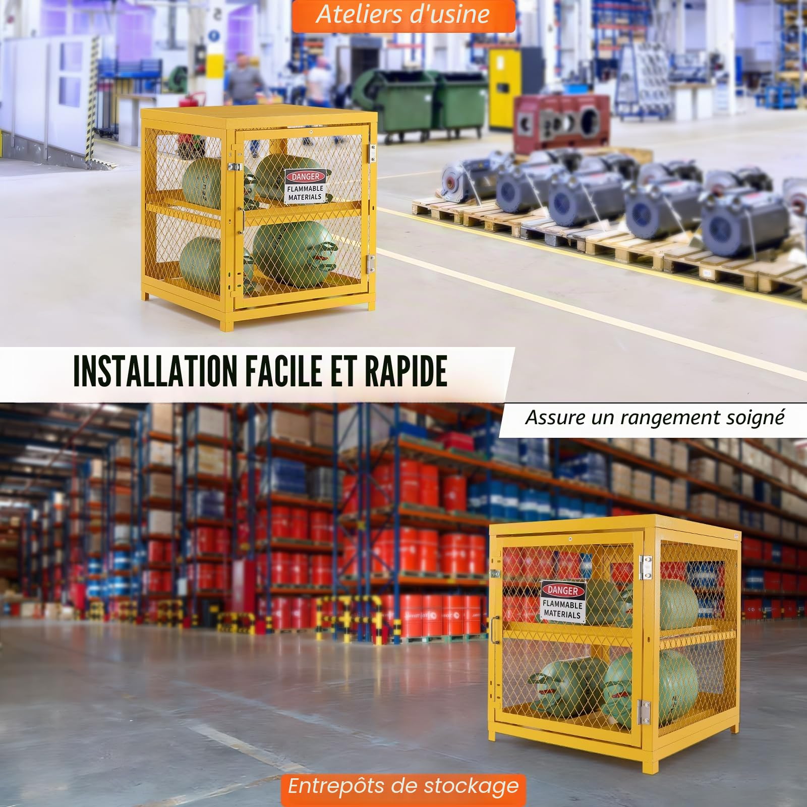 VEVOR Armoire de Sécurité pour Bouteilles de Gaz 78,8x76,3x88,9 cm, Cage pour Bouteille de Propane Capacité 4x15 kg, Revêtement en Poudre Jaune, Cabine de Stockage pour Fréon, Gaz, Oxygène, Azote