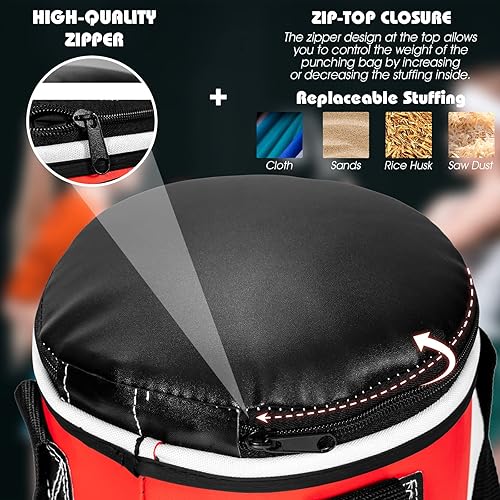 Miniatura 5 de Goplus Juego de saco de boxeo para niños, bolsa pesada de boxeo llena con guantes de boxeo y envolturas de mano, bolsa de almacenamiento portátil,