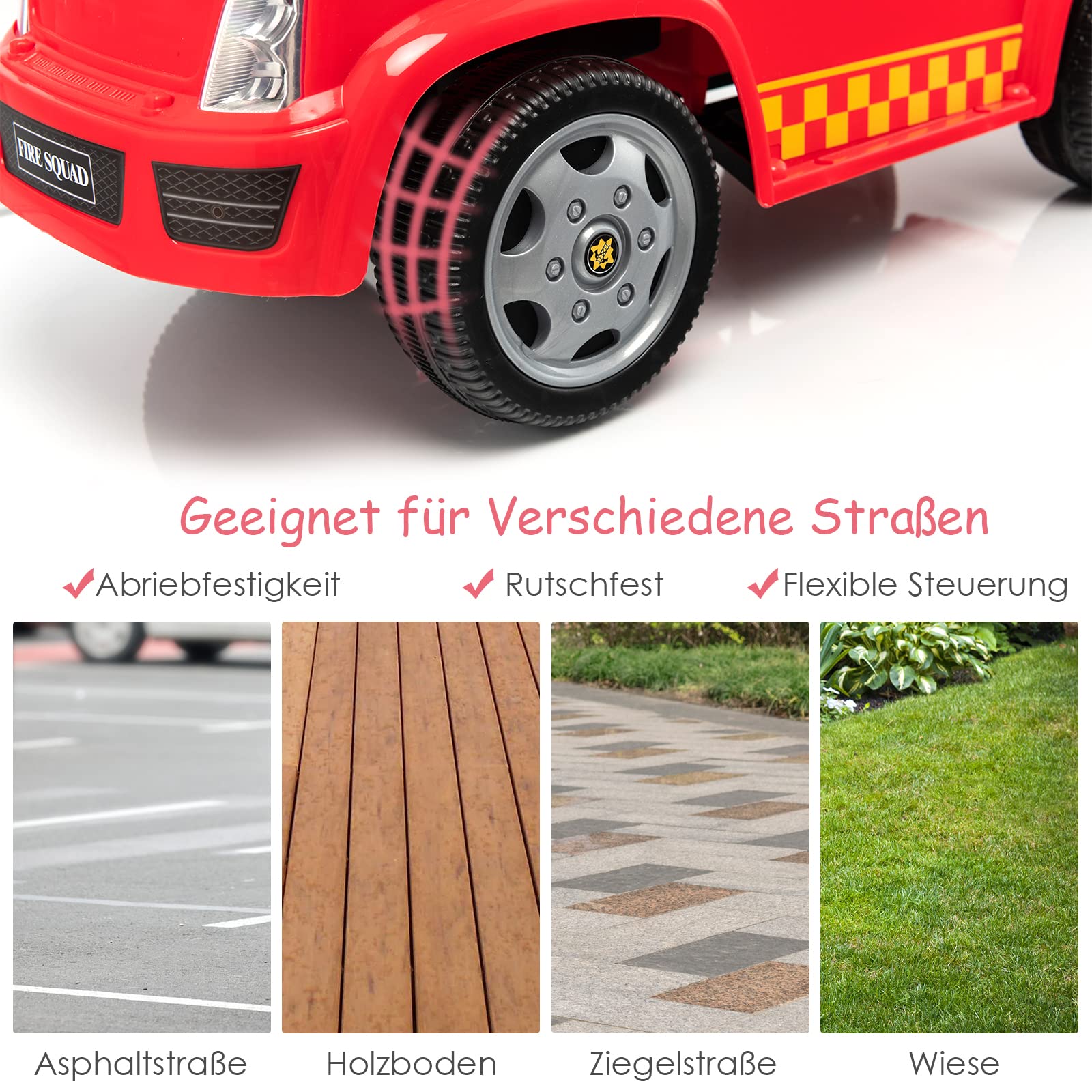 DREAMADE Rutscherauto Kinder mit Bubble Maschine, Feuerwehrfahrzeug Kinder bis 20kg, Rutschauto mit Lichtern und Musik, Rutscherfahrzeug für Baby von 18-36 Monate (Modell 1)