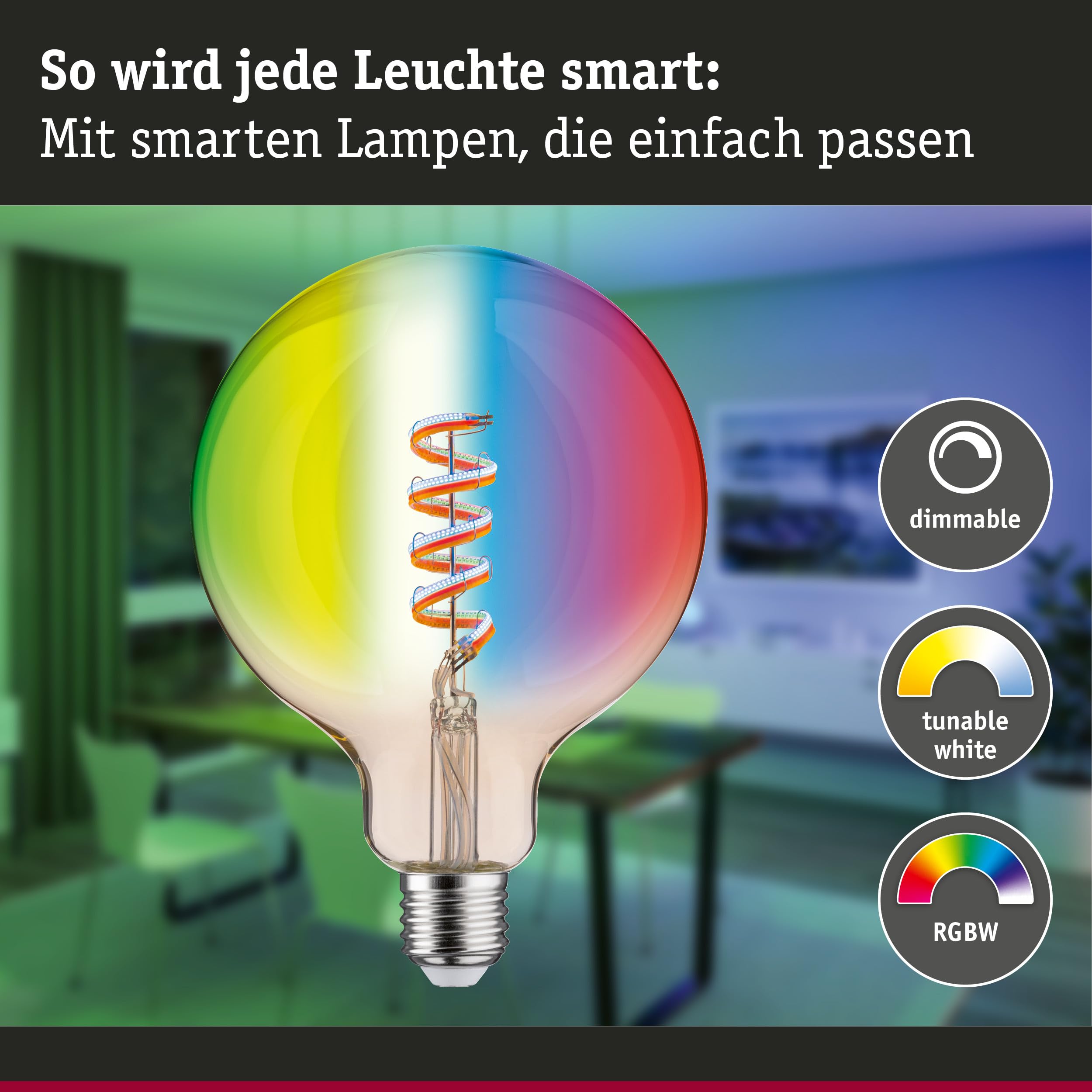Paulmann 29162 Filament 230V Smart Home Zigbee LED Globe G125 E27 470lm 6,3W RGBW+ gradable Doré ampoule