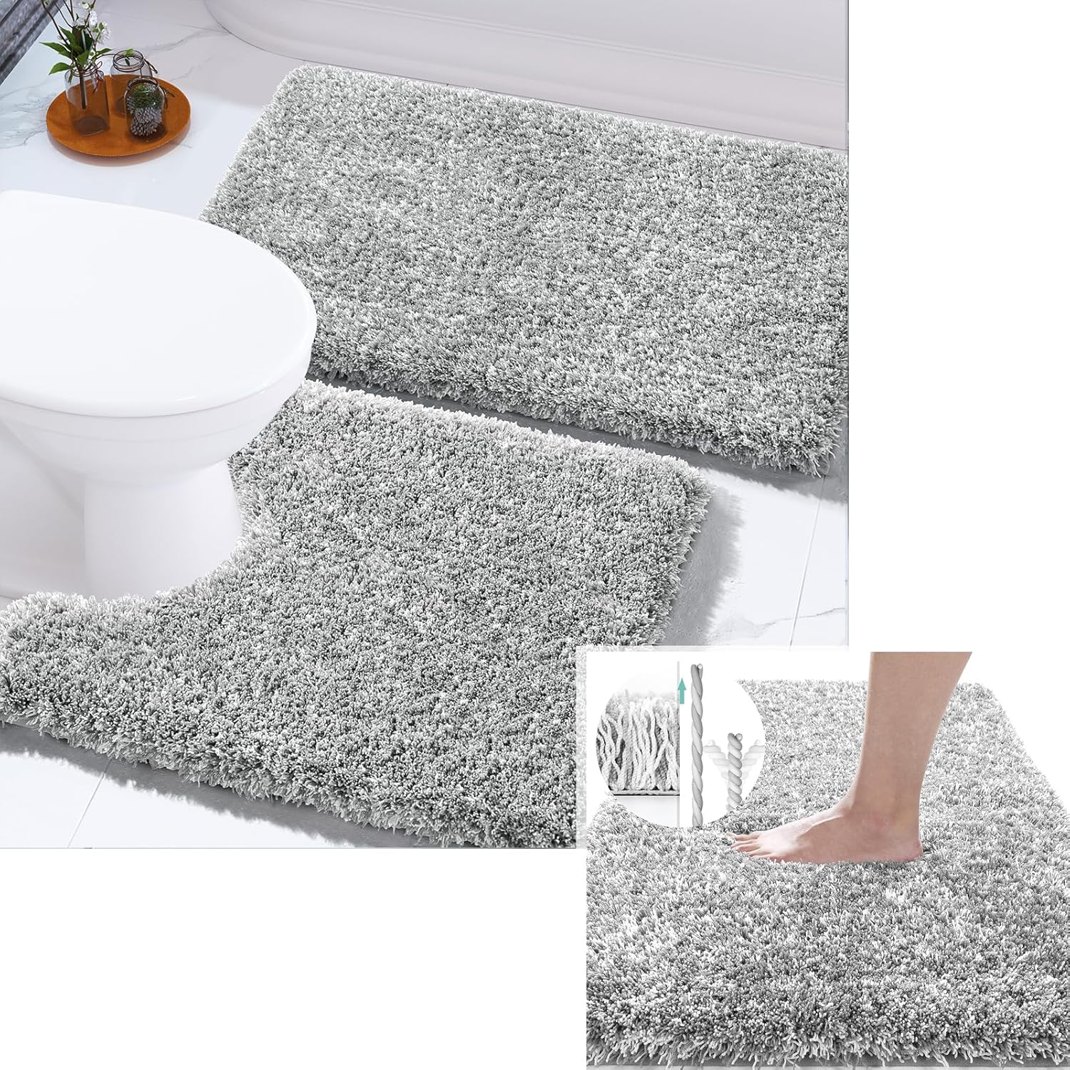 Amazon.com: Yimobra Fluffy Bathroom Rugs Set, Shaggy Luxury Bath Mat ...
