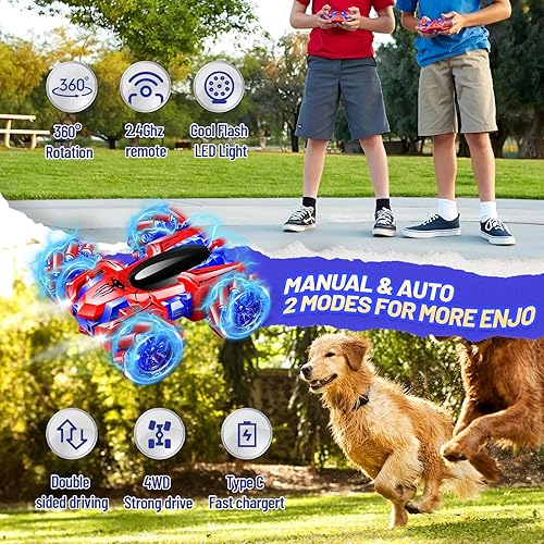 Miniatura 8 de Spider - Auto de control remoto, 2.4Ghz RC Cars con faro de doble cara todoterreno giratorio de 360 recargable RC 4WD auto de acrobacias para