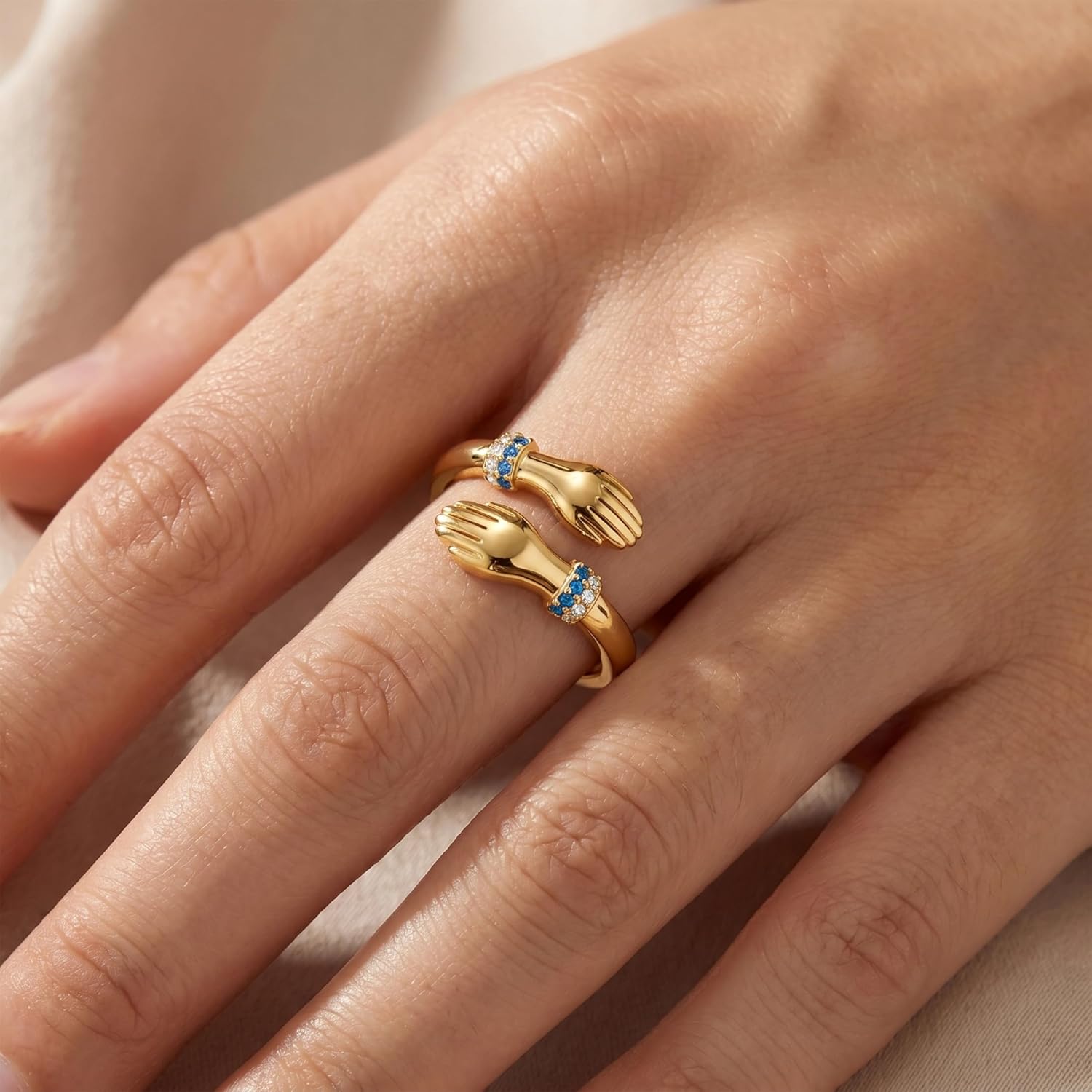18K Yellow Gold Hug Rings with 12 Months Birthstone Hug Ring Always With You Ring Christmas Jewelry Gifts for Women Mom Her
