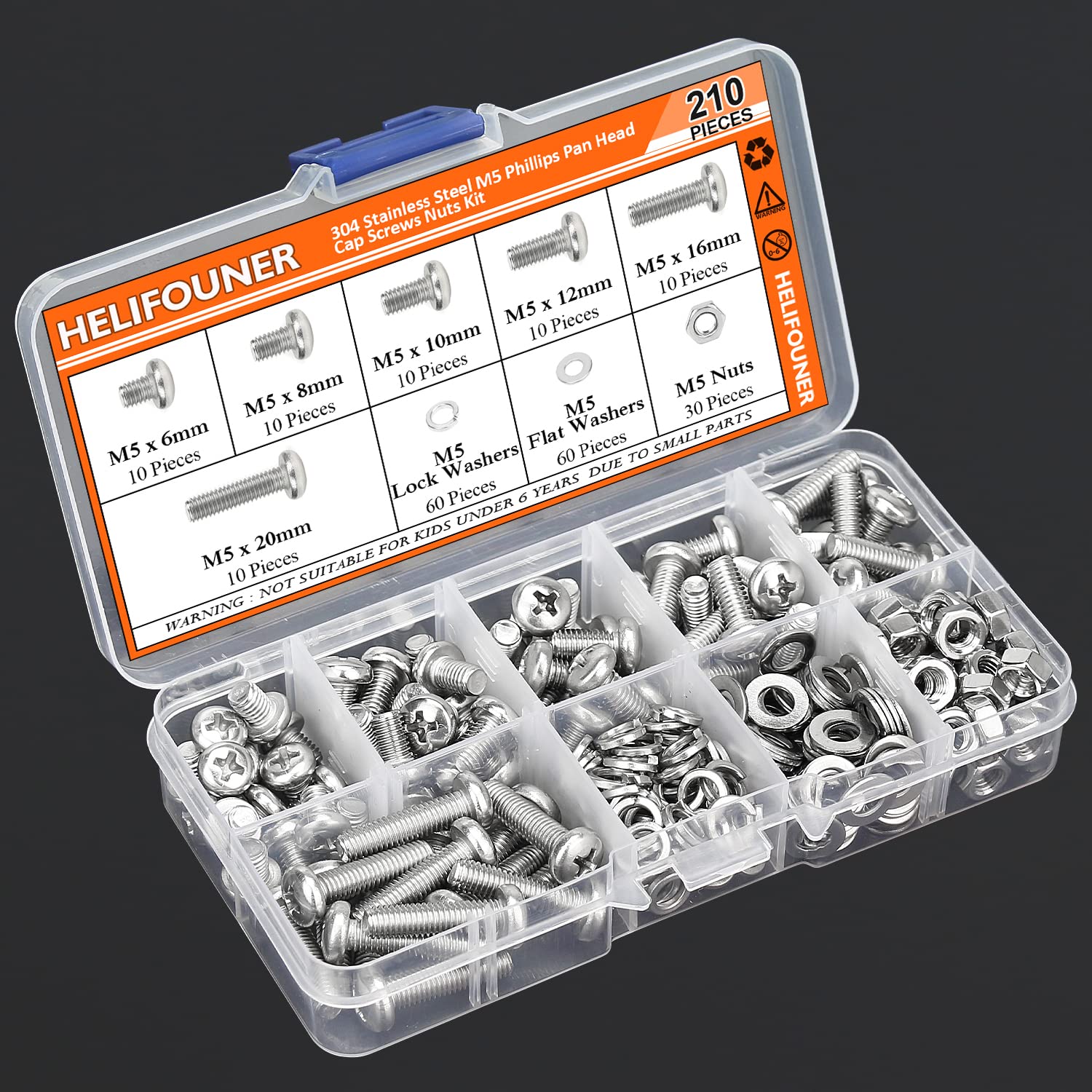 M5 Stainless Steel Machine Screws Kit - 210 Pieces -7