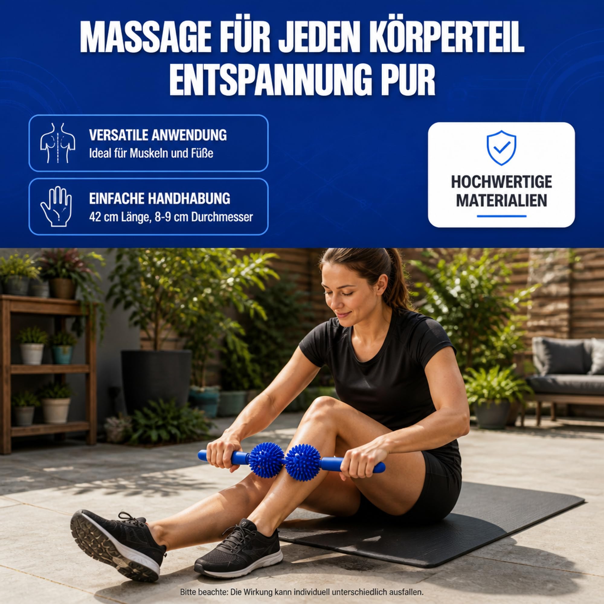 ATC Handels GmbH Wałek do masażu z 2 piłkami – piłka z jeżem 9 cm – do relaksującego masażu – idealne narzędzie do relaksacji mięśni i masażu stóp, łatwe w obsłudze i skuteczne