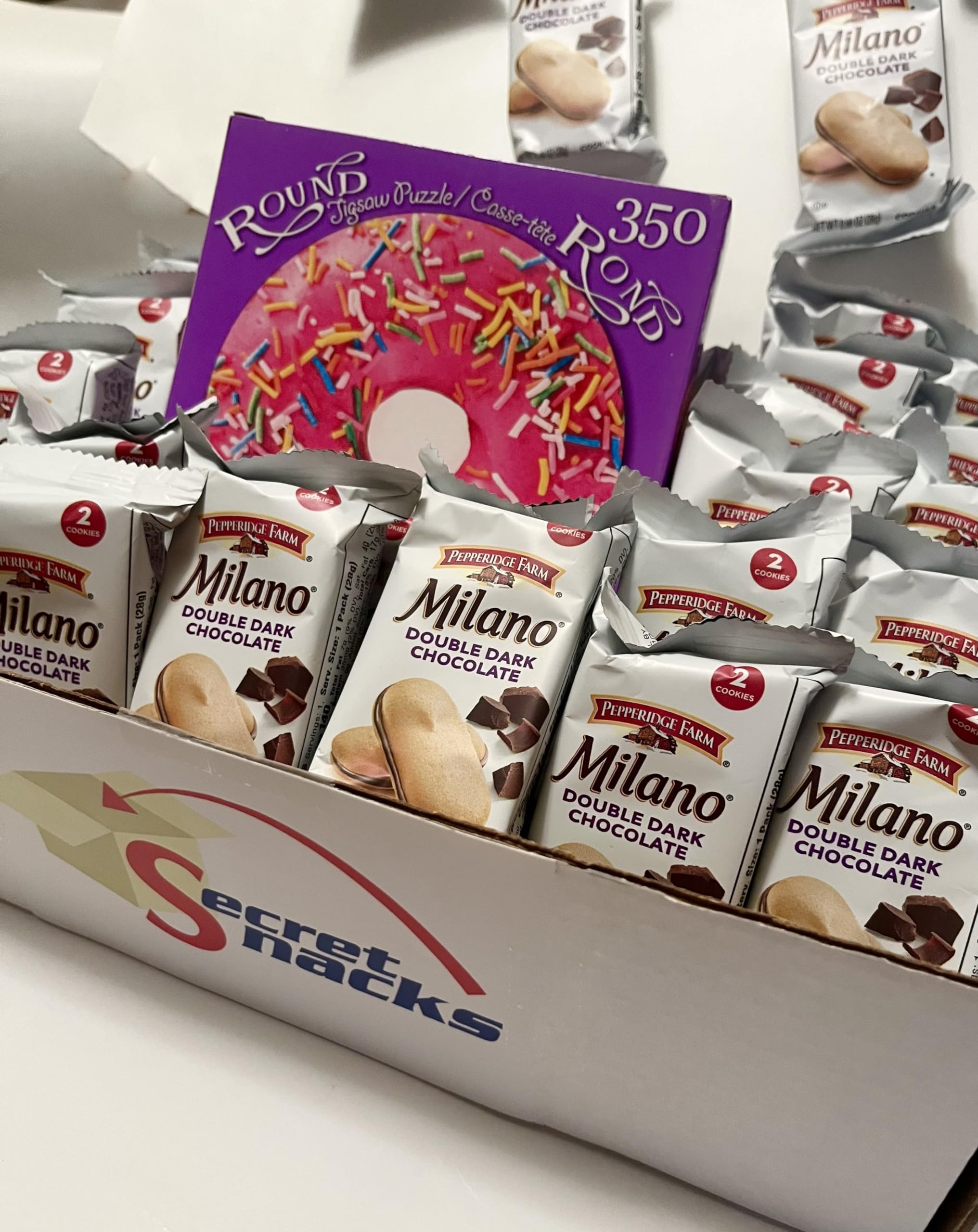 Cookie Box Assortment with Bonus Puzzle! Individually Wrapped, Double Dark Chocolate, 30 Cookie Packs, Birthday, Care Package, Holiday