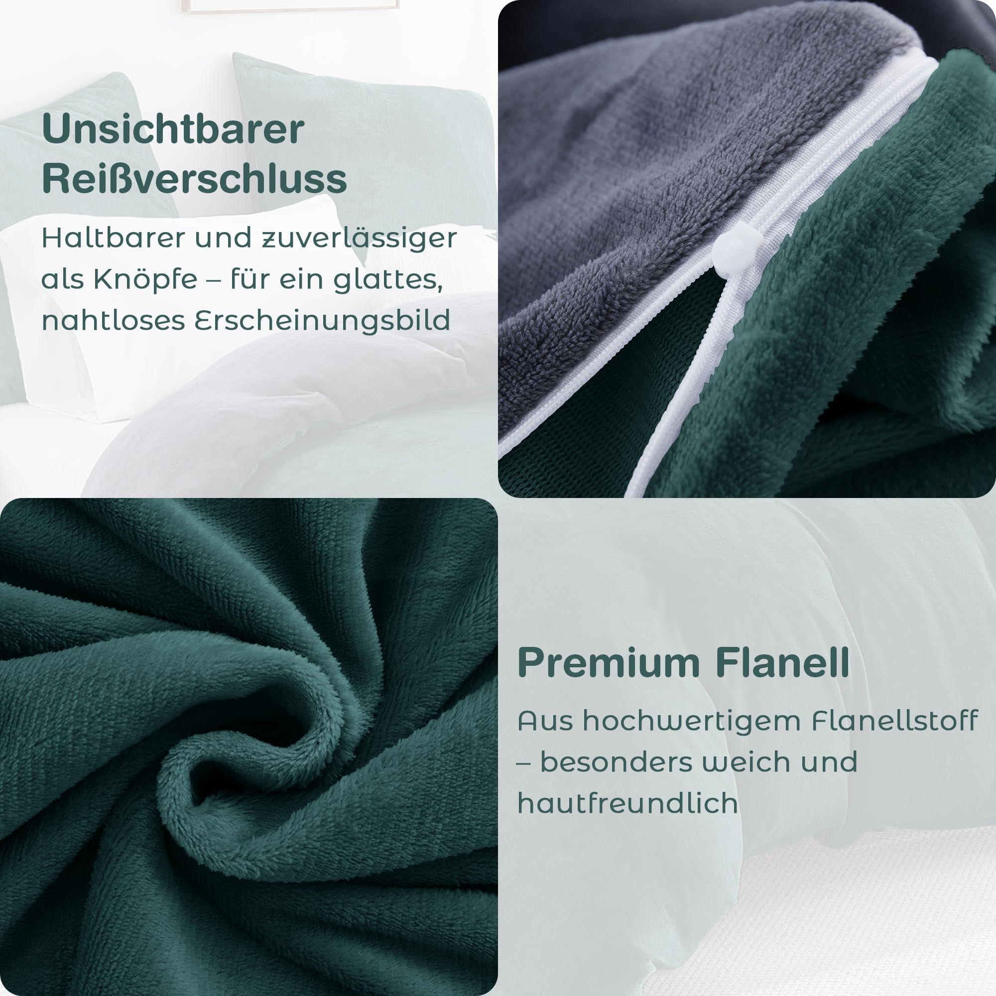 Viviland Winter Flanell Bettwäsche 135x200cm Bettdeckenbezug-Set Für Winter 1 Kissenbezüge 80x80cm- Weihnachten Grün Fleece Winterbettwäsche - Warme Kuschelige Bettdeckenbezug mit Reißverschluss