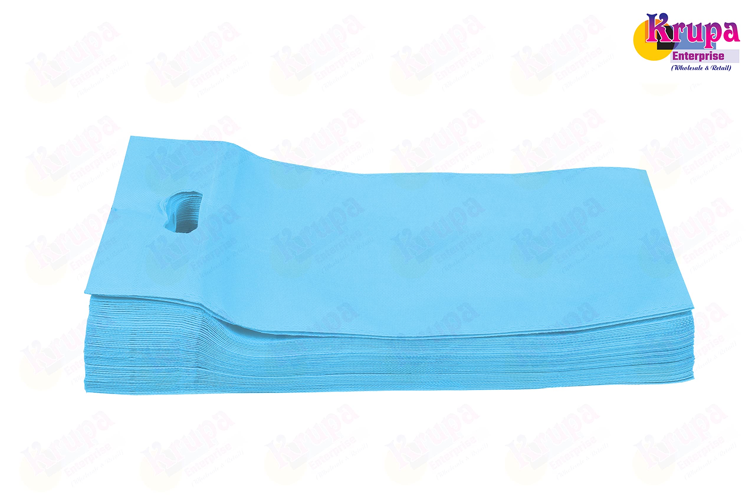 Krupa Enterprise 10x14 Inch Sky Blue D-Cut Cloth Carry Bag Pack of 50 | Eco Friendly Handle Shopping Bag | Reusable Gift Daily Use | Lightweight Durable Grocery Tote | Business Retail Bulk 1