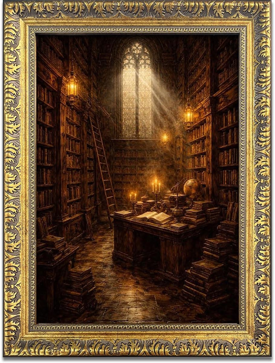 Globe Light Ornate Gold Framed Poster for Decor with clean outline style
