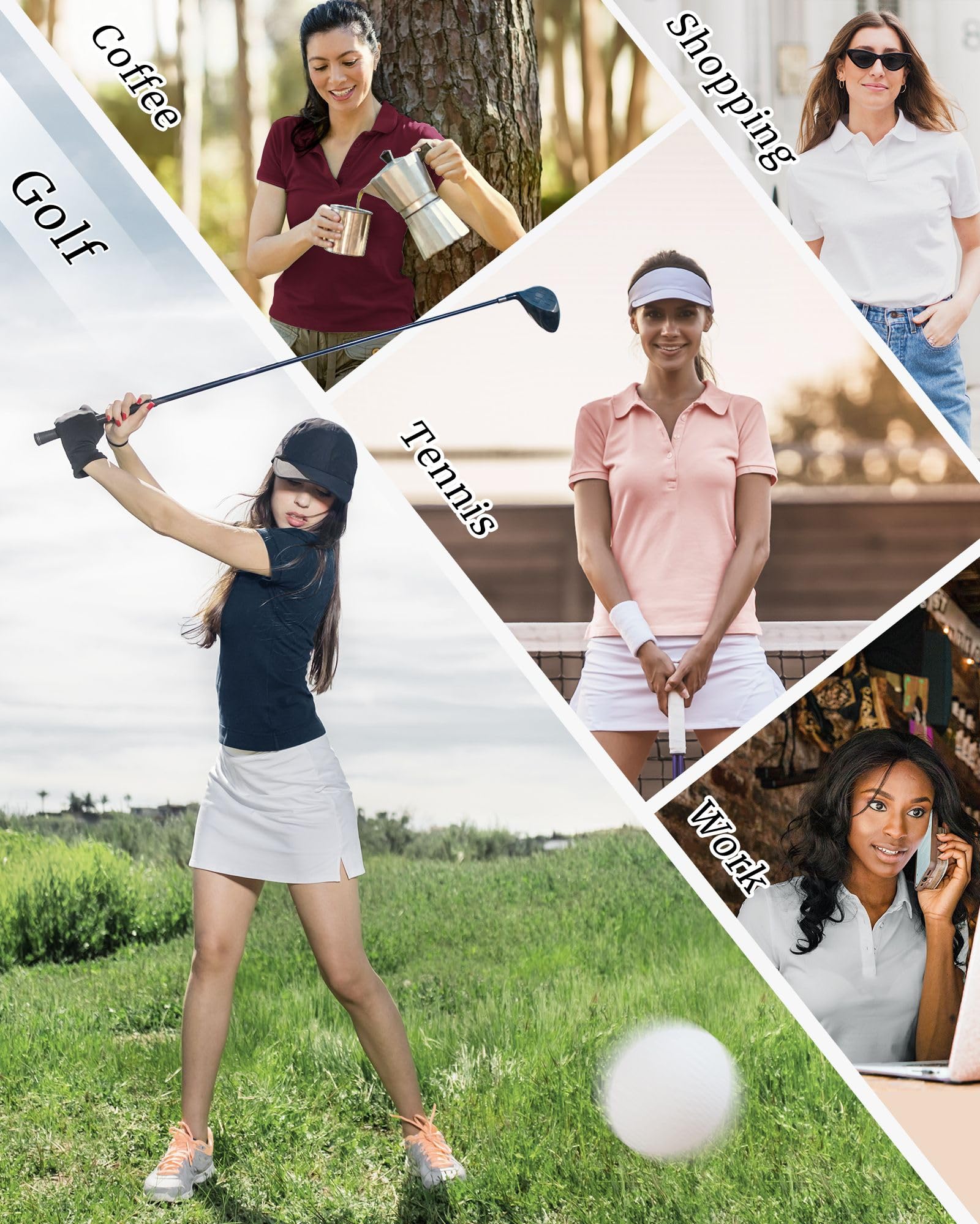 33,000ft Polo de golf pour femme - Protection solaire - Protection UV - T-shirt d'été à manches courtes - Séchage rapide - Performance - Pour l'extérieur - Respirant - Fonctionnel - Pour le golf, le