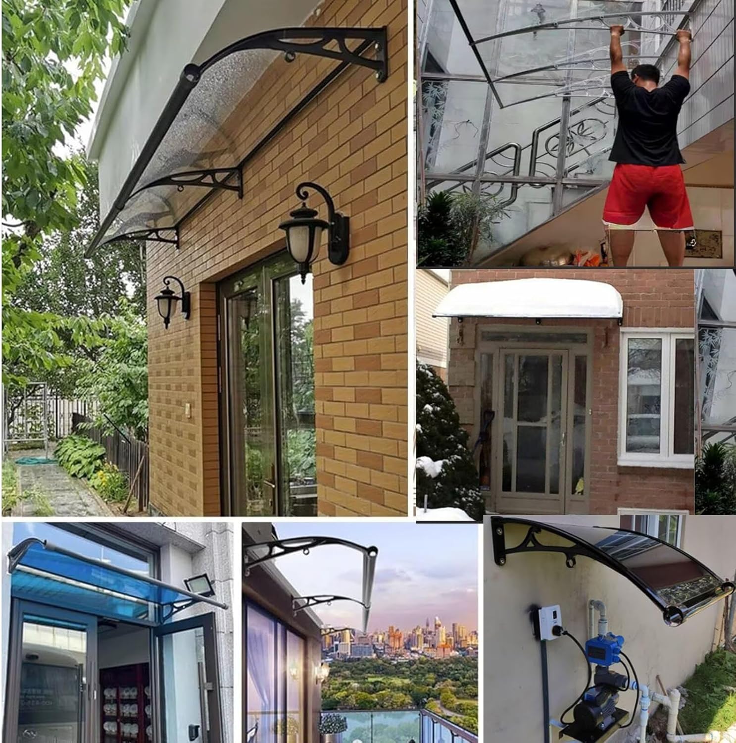 Window Awning for Door Entrance, Polycarbonate for Sun Shutter Exterior with Sink, Outside Patio Front Door Overhang Canopy, Hollow Sheet UV/Rain/Snow Protection