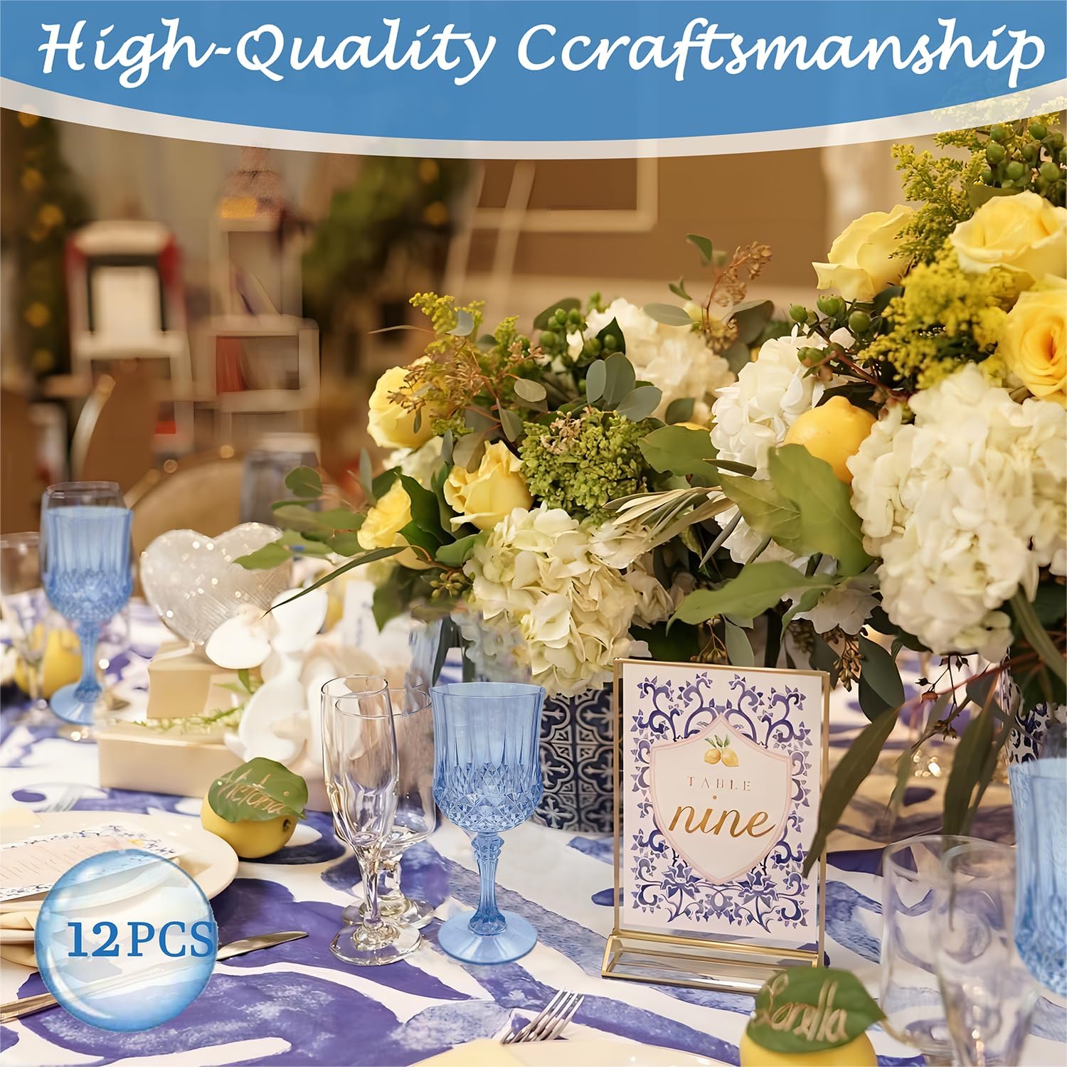 Plastic Wine Glasses, Plastic Goblets Vintage Style Cordial Drinking Glasses for Valentine’s Day, Wedding Reception, Grand Event Party Supplies (12, Blue) - Image 3