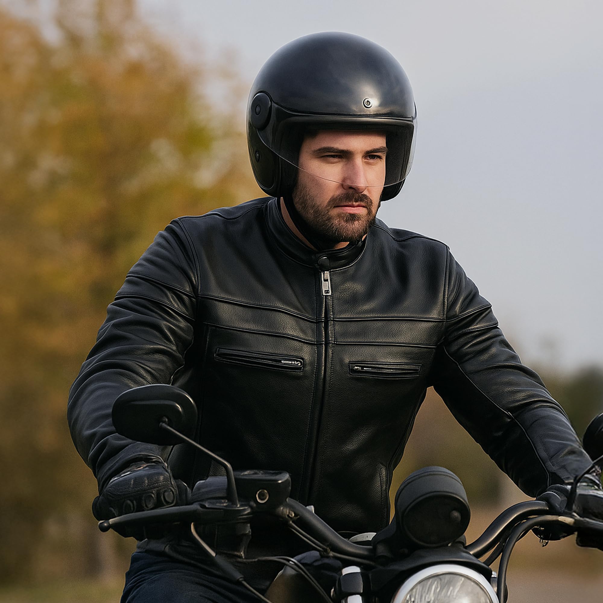 Daniel Smart Men Motorcycle Black Leather Jacket Mandarin Collar Biker Leather Jacket with inside pockets — view 2