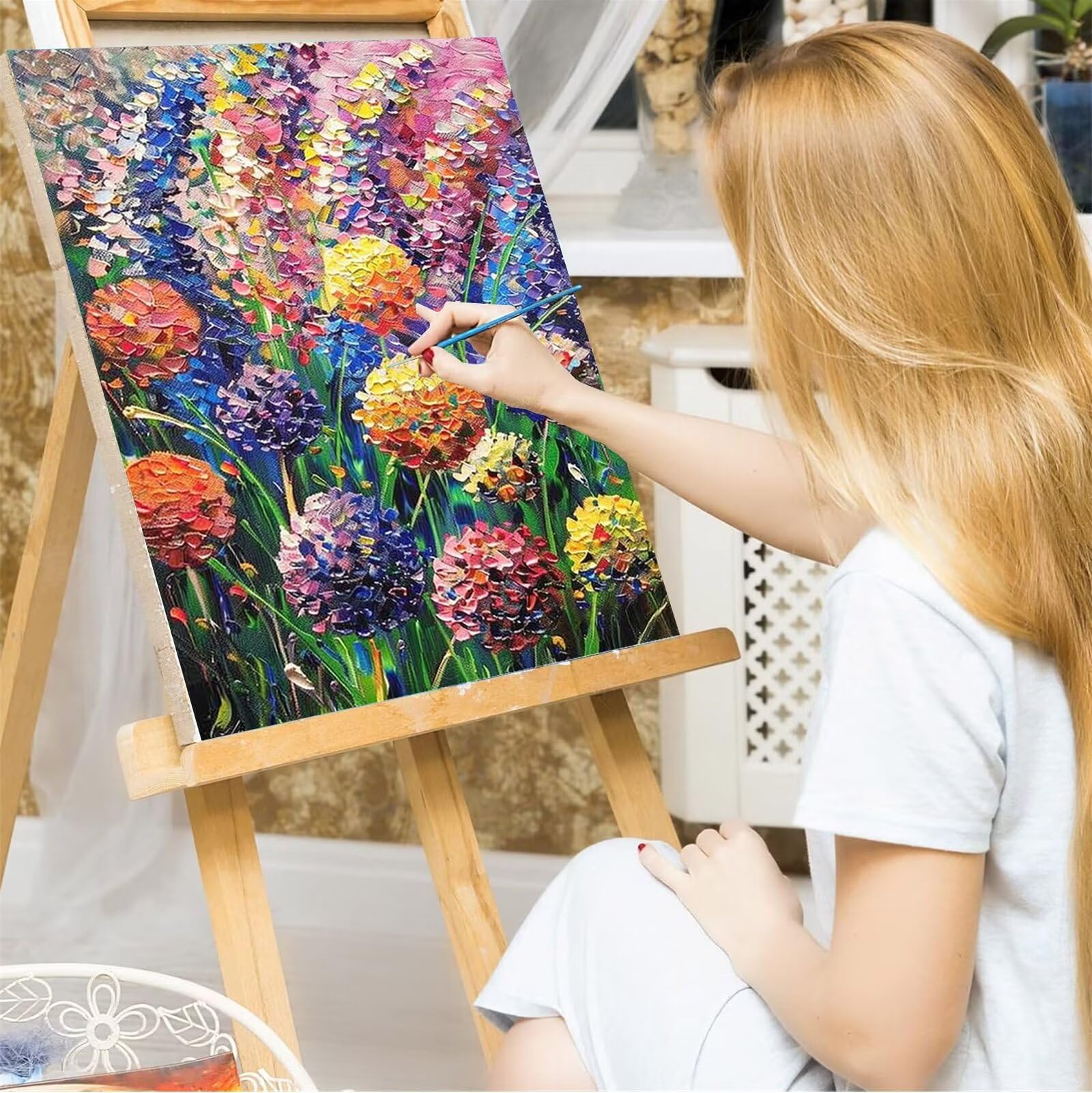 Malen nach Zahlen Kinder ab 7 8 9 10 Jahre Mädchen, Malen nach Zahlen Erwachsene Malen-Nach-Zahlen Kinder Teenager Kreatives fürGeschenkideen Malen nach Zahlen Explosion Blumen 60x80cm (mit Rahmen)